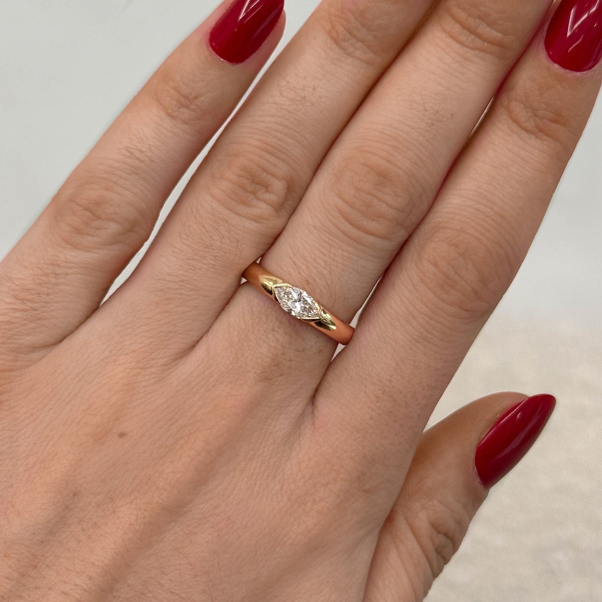Half Bezel Marquise Lab Diamond Puffy Ring