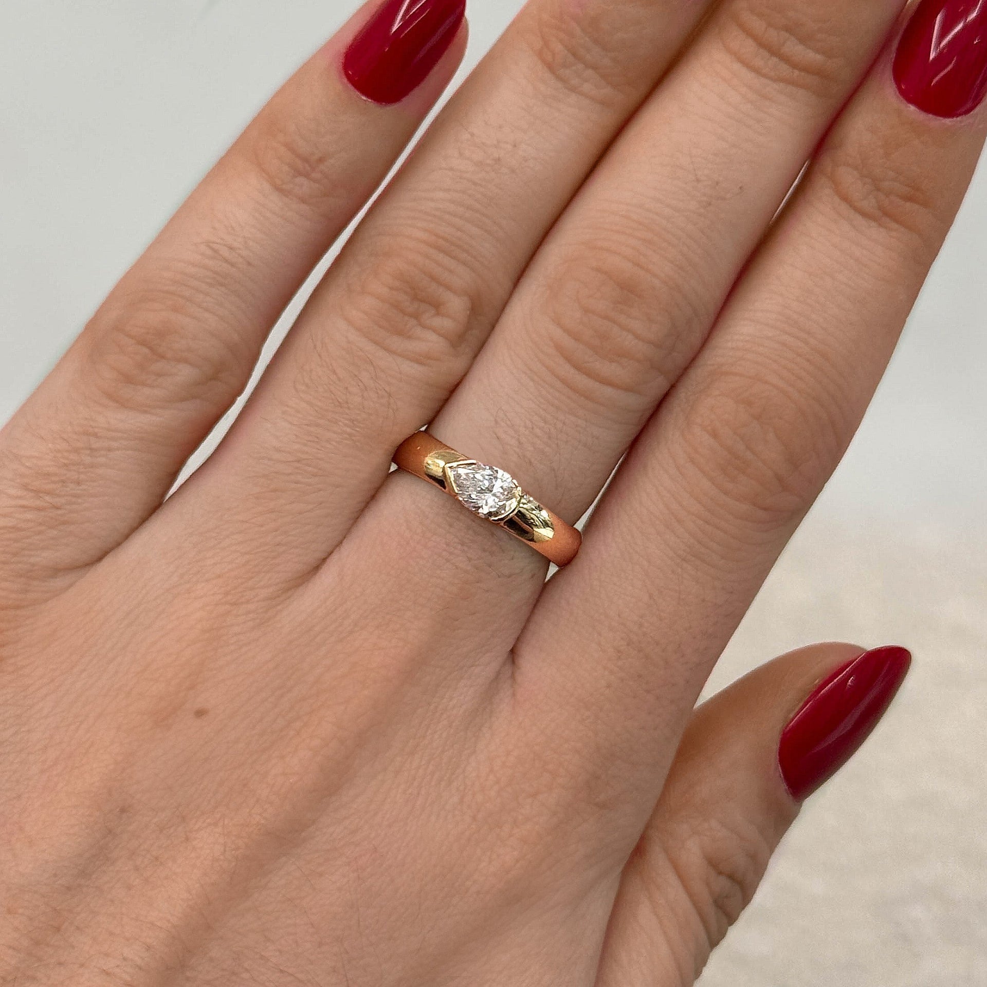 Half Bezel Pear Lab Diamond Puffy Ring
