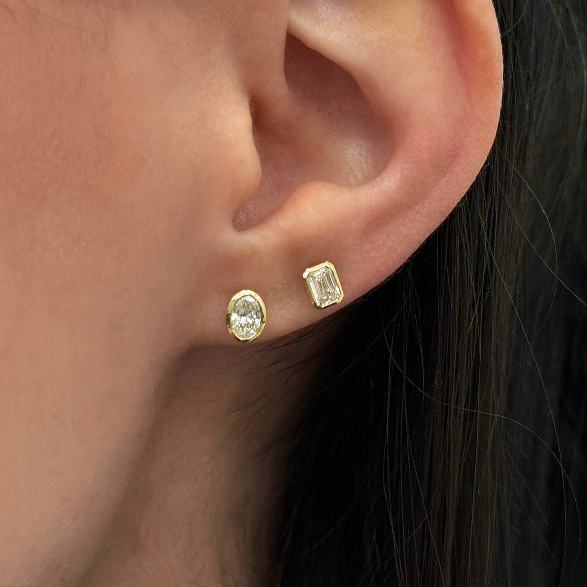 Mini Bezel Emerald Cut Lab Diamond Stud Earrings