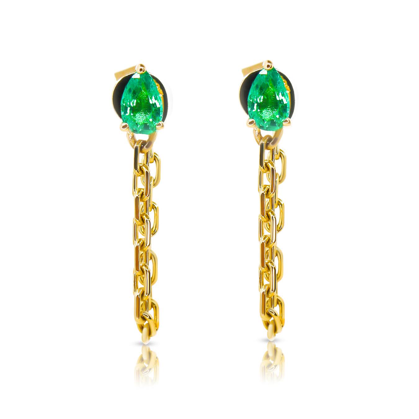 Gold Emerald Chain Loop Earring