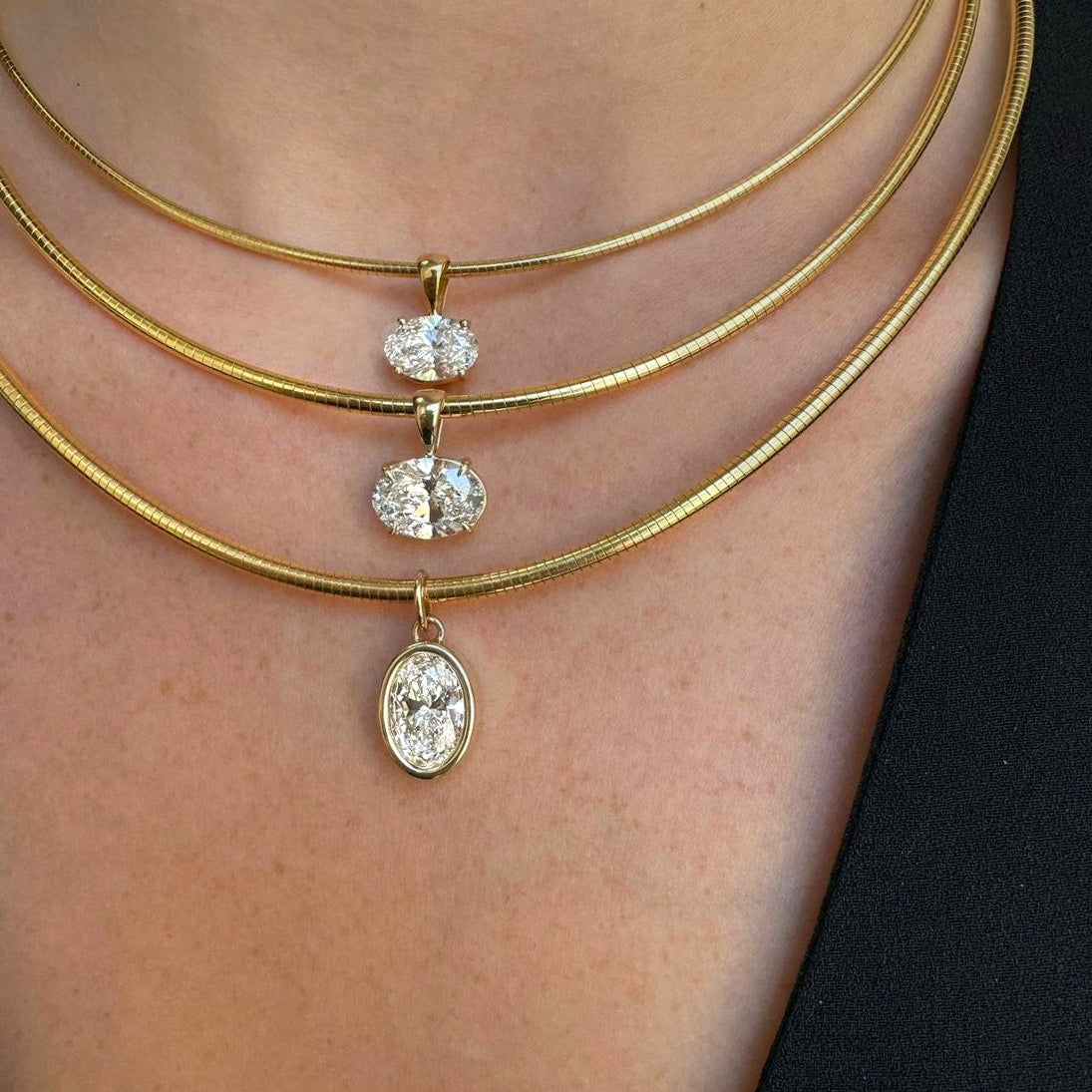 East-West Oval Diamond Omega Necklace