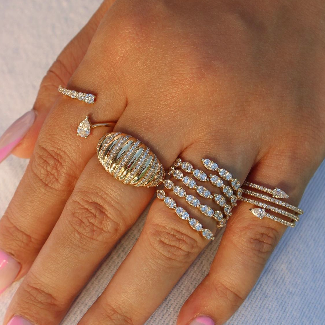 Gold Diamond Lined Dome Ring
