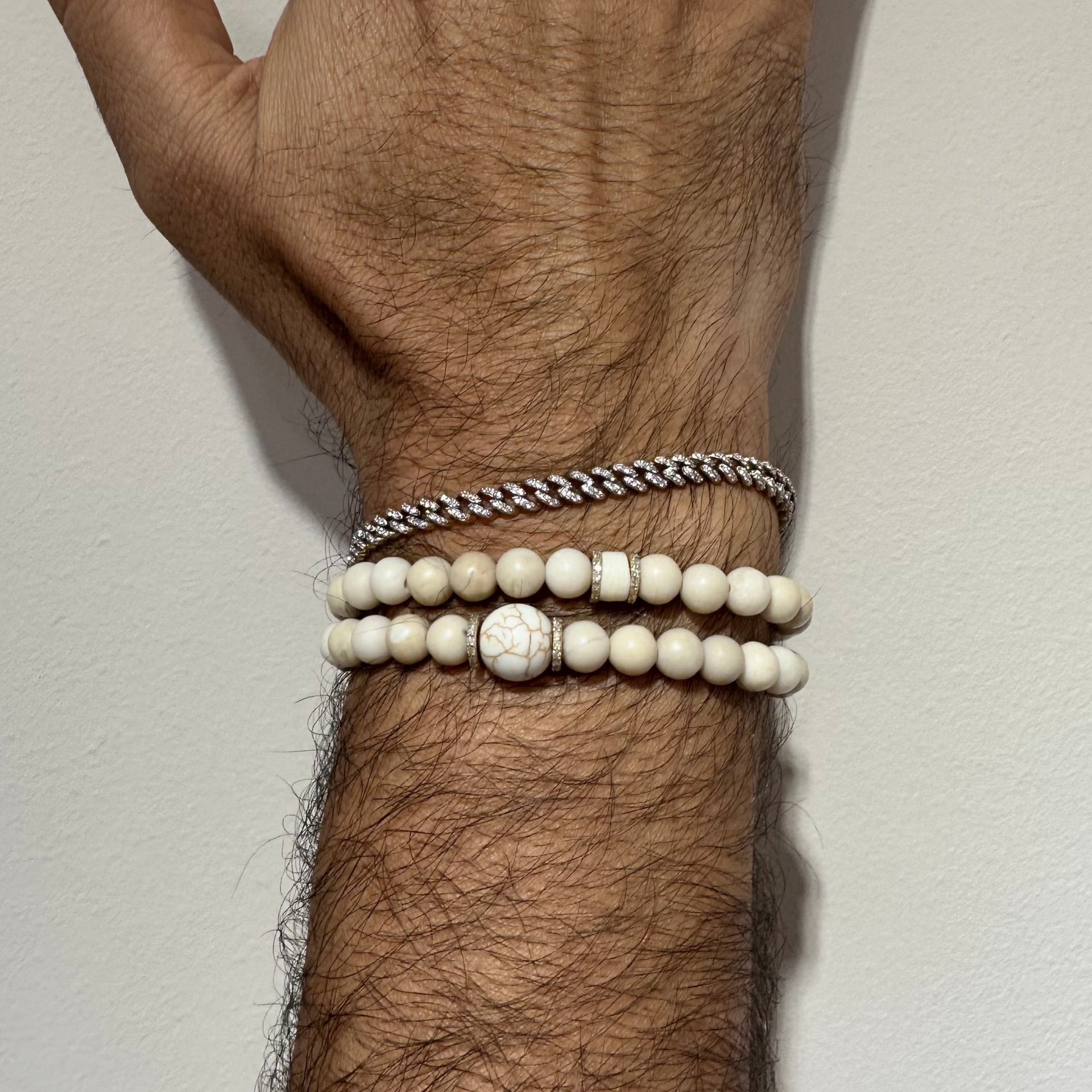 Gold Diamond Large Bone Beaded Bracelet