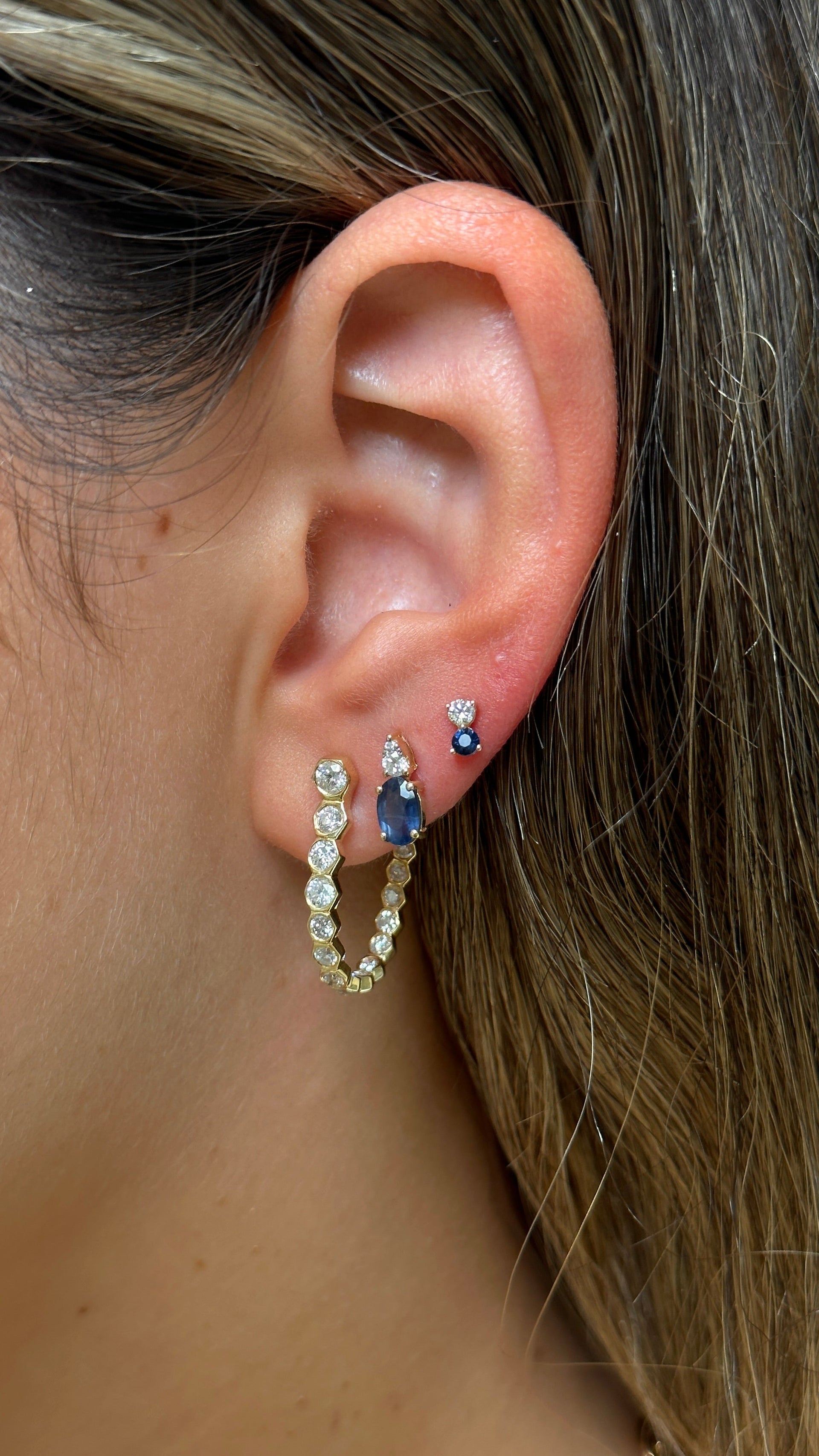 Gold Mini Diamond Sapphire Stud Earring