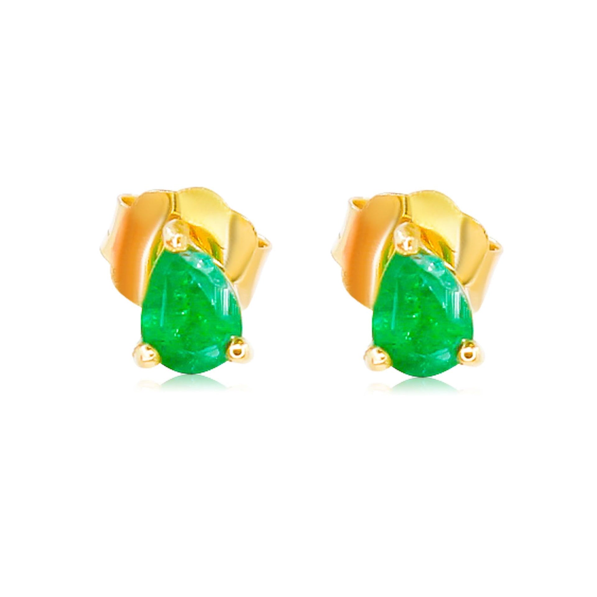 Gold Small Emerald Pear Prong Earring