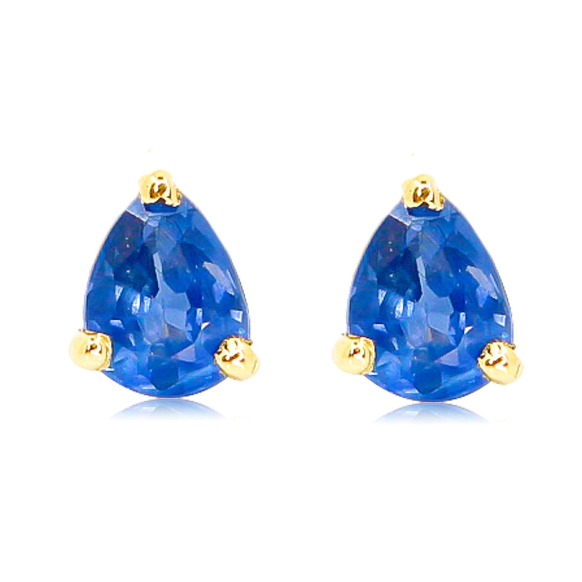 Gold Prong Blue Sapphire Pear Earring