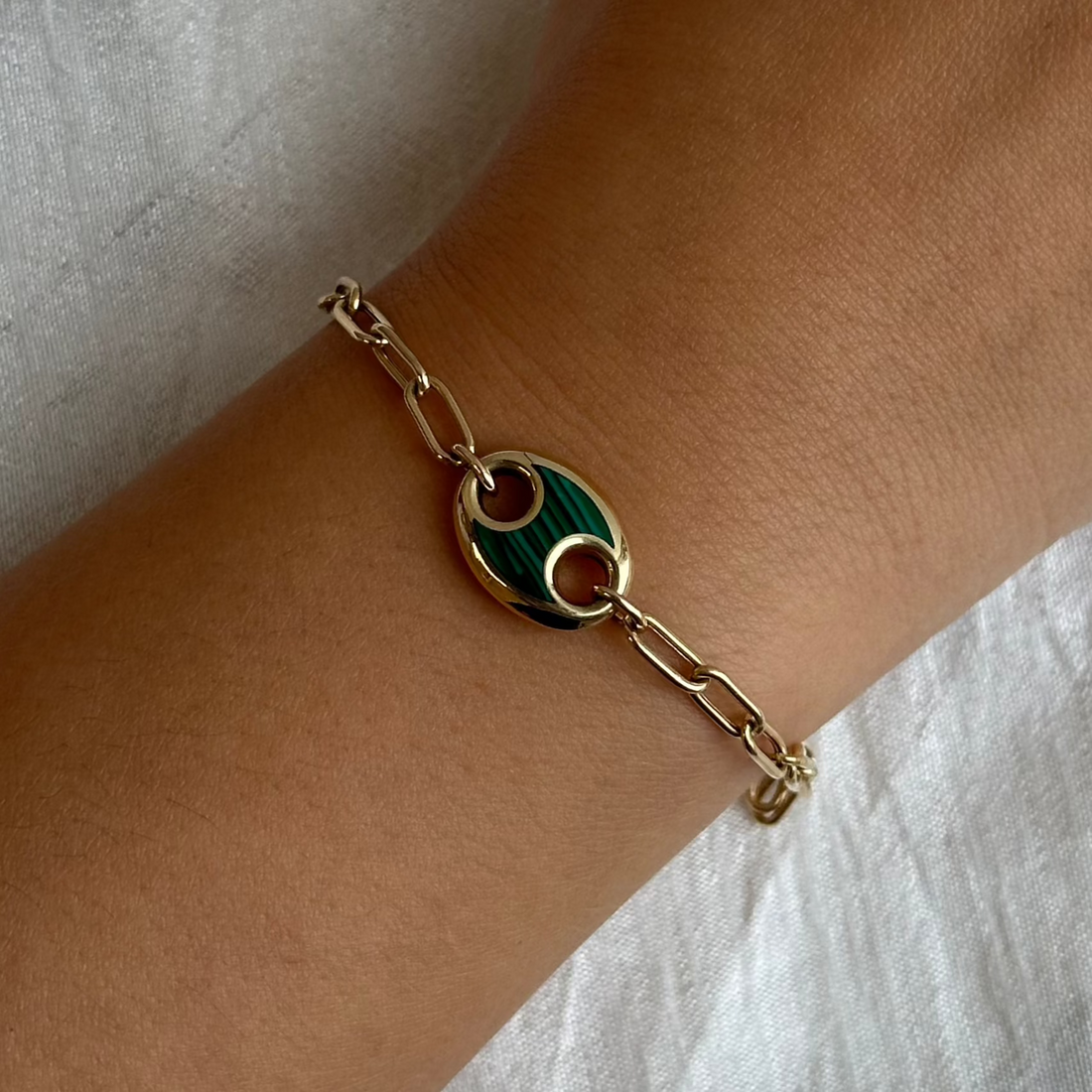 Gold Malachite Mariner Puff Link Bracelet