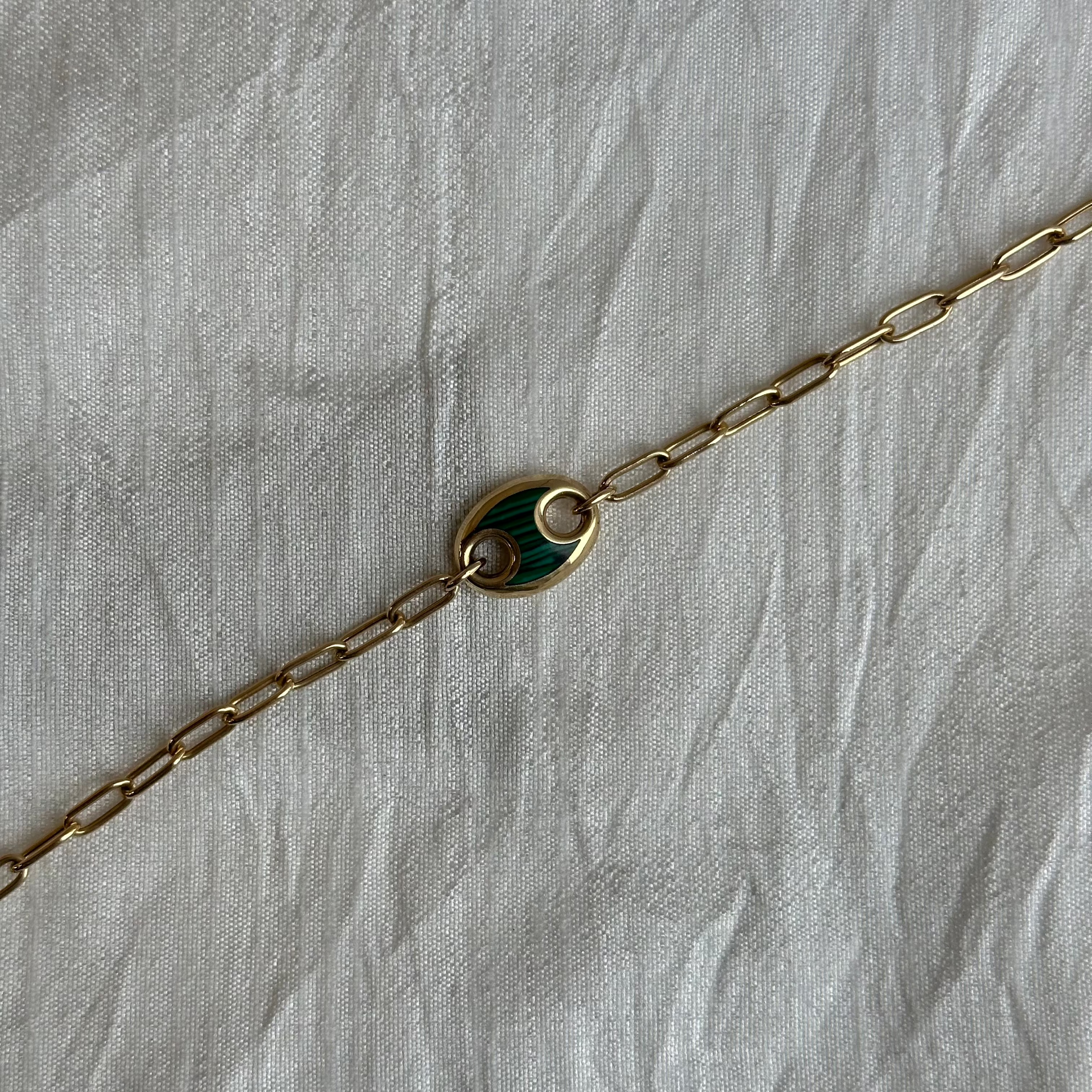Gold Malachite Mariner Puff Link Bracelet