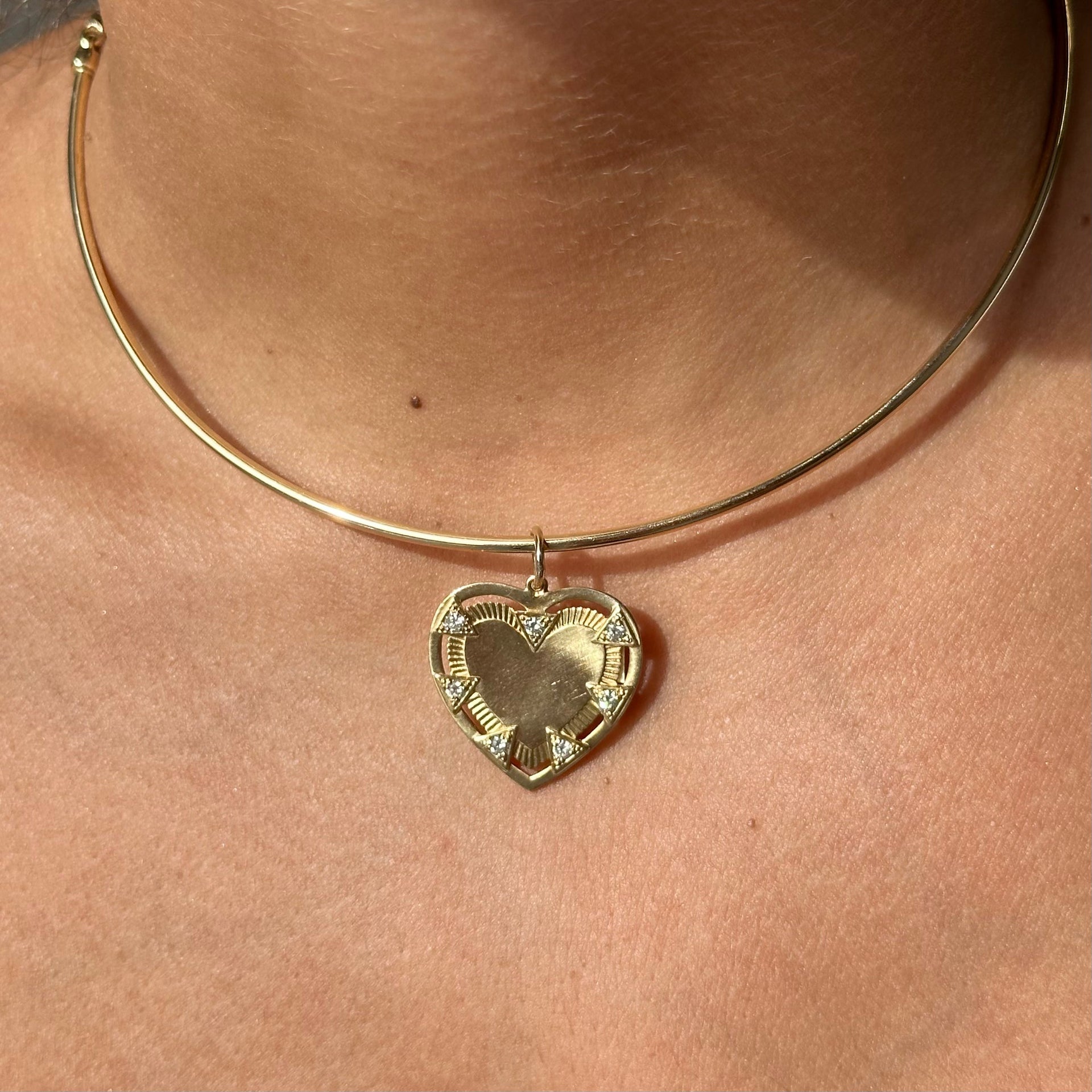 Gold Diamond Solid Heart Pendant