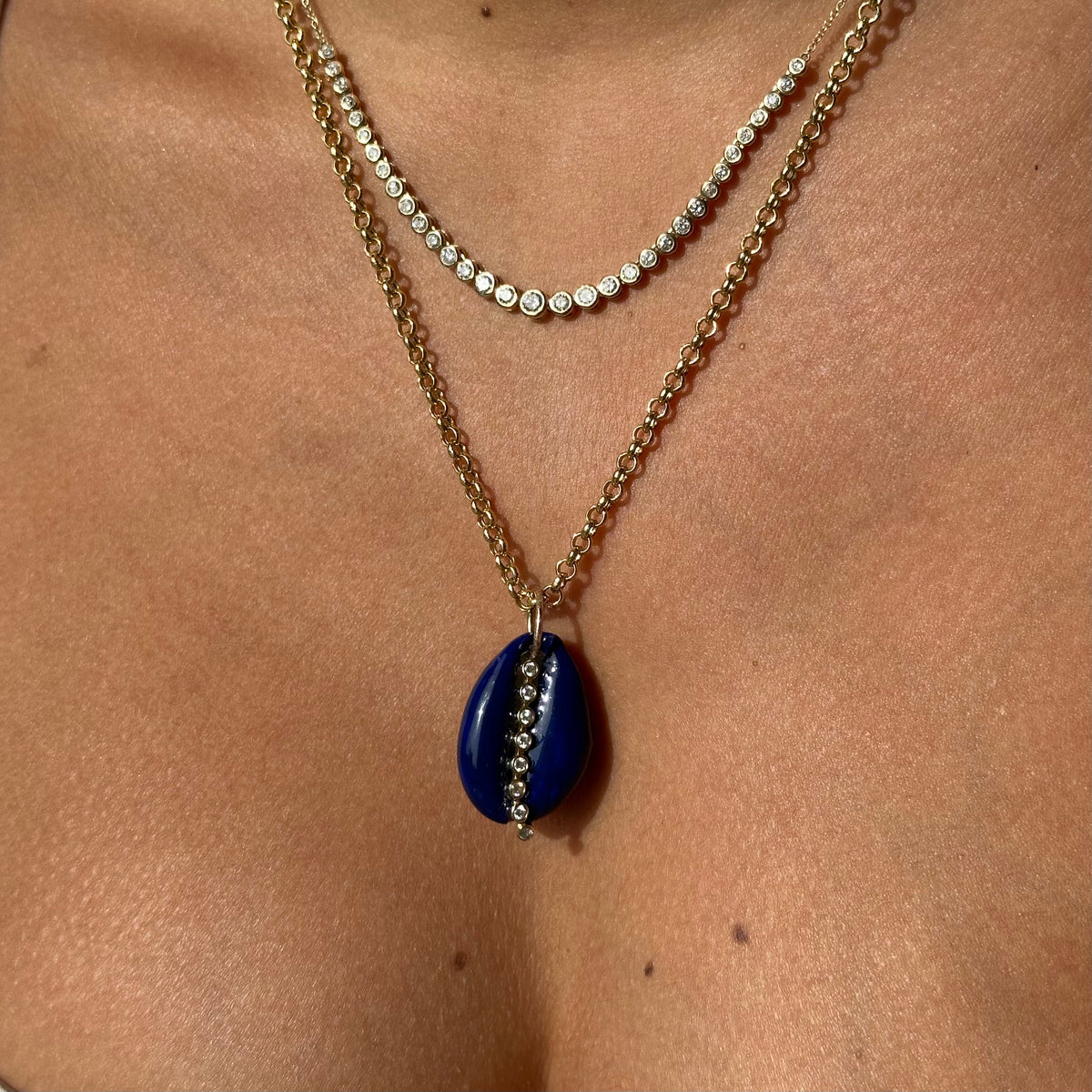 Gold Diamond Navy Cowrie Shell Pendant