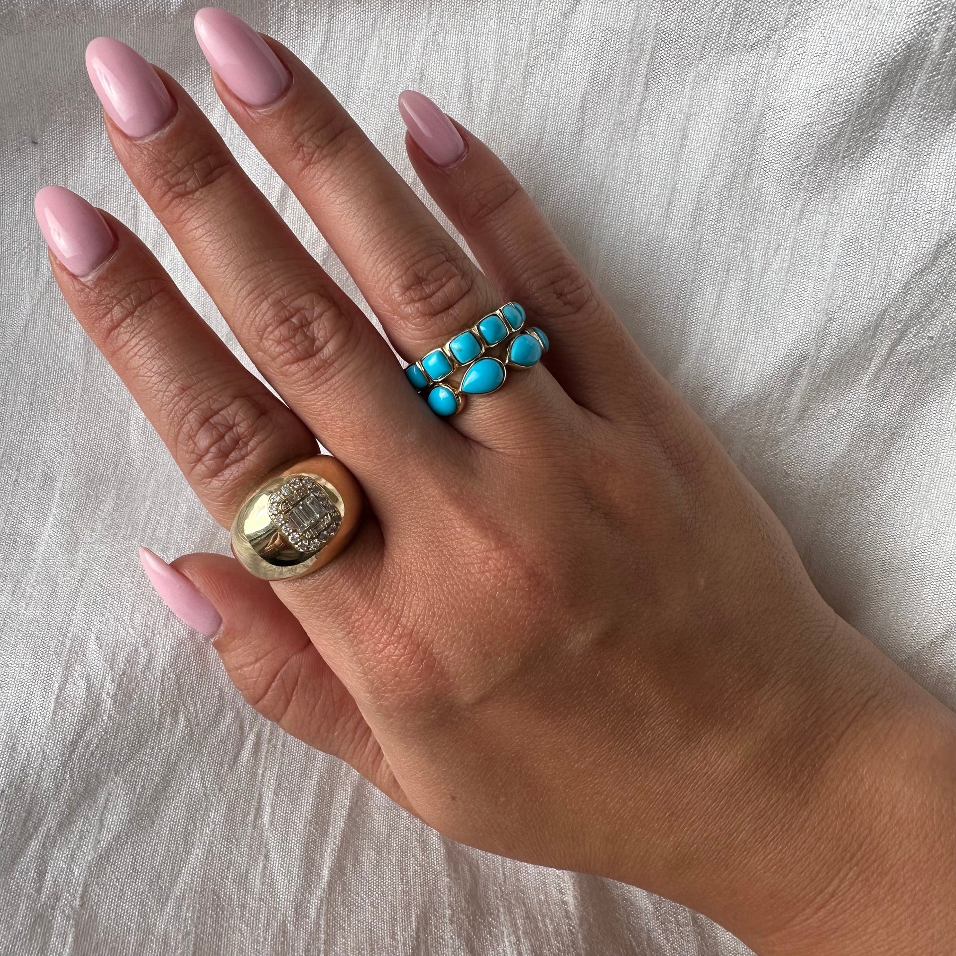 Gold Tear Drop Turquoise Eternity Ring