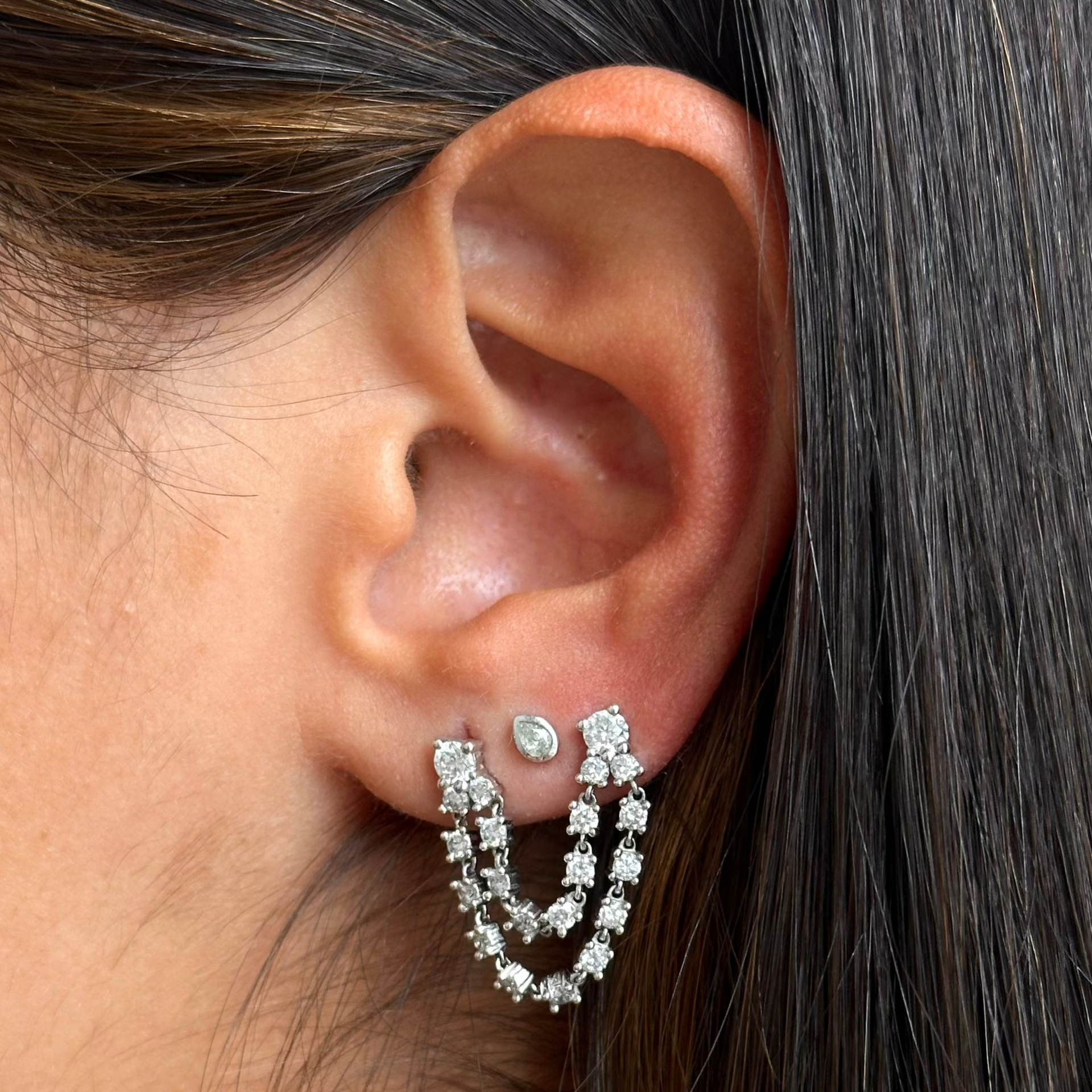 Gold Double Diamond Connecting Earring