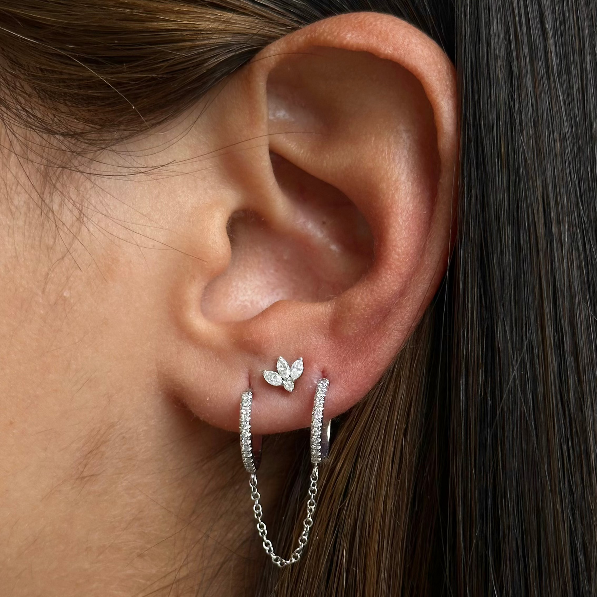 Gold Diamond Double Hoop Connecting Earring