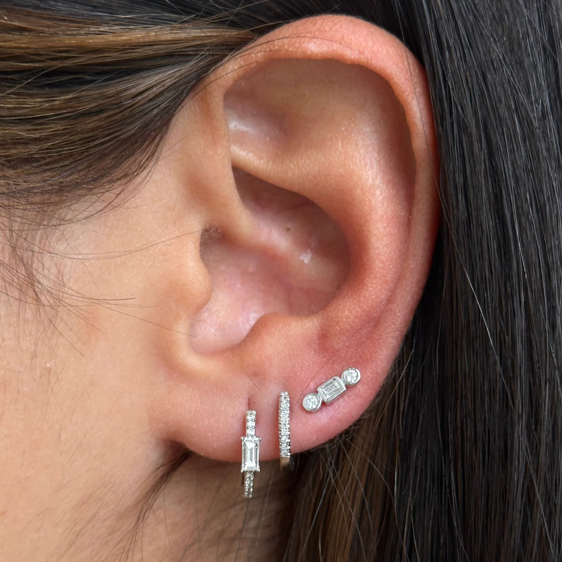 Gold Multi Diamond Baguette Hoop Earrings