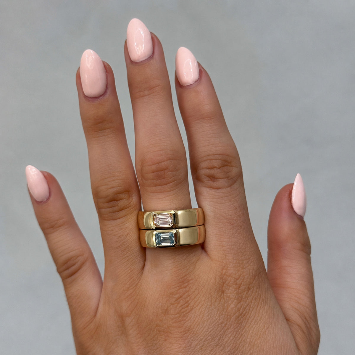 Bezel Emerald Cut Pink Lab Diamond Ring