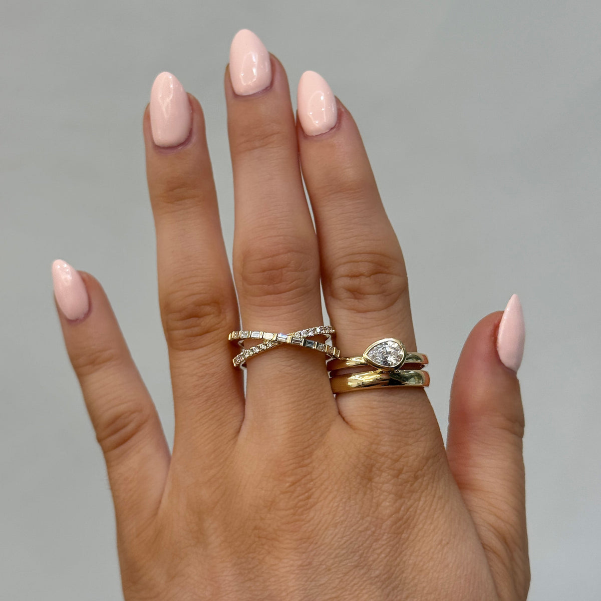 Bezel East-West Pear Lab Diamond Double Band Ring