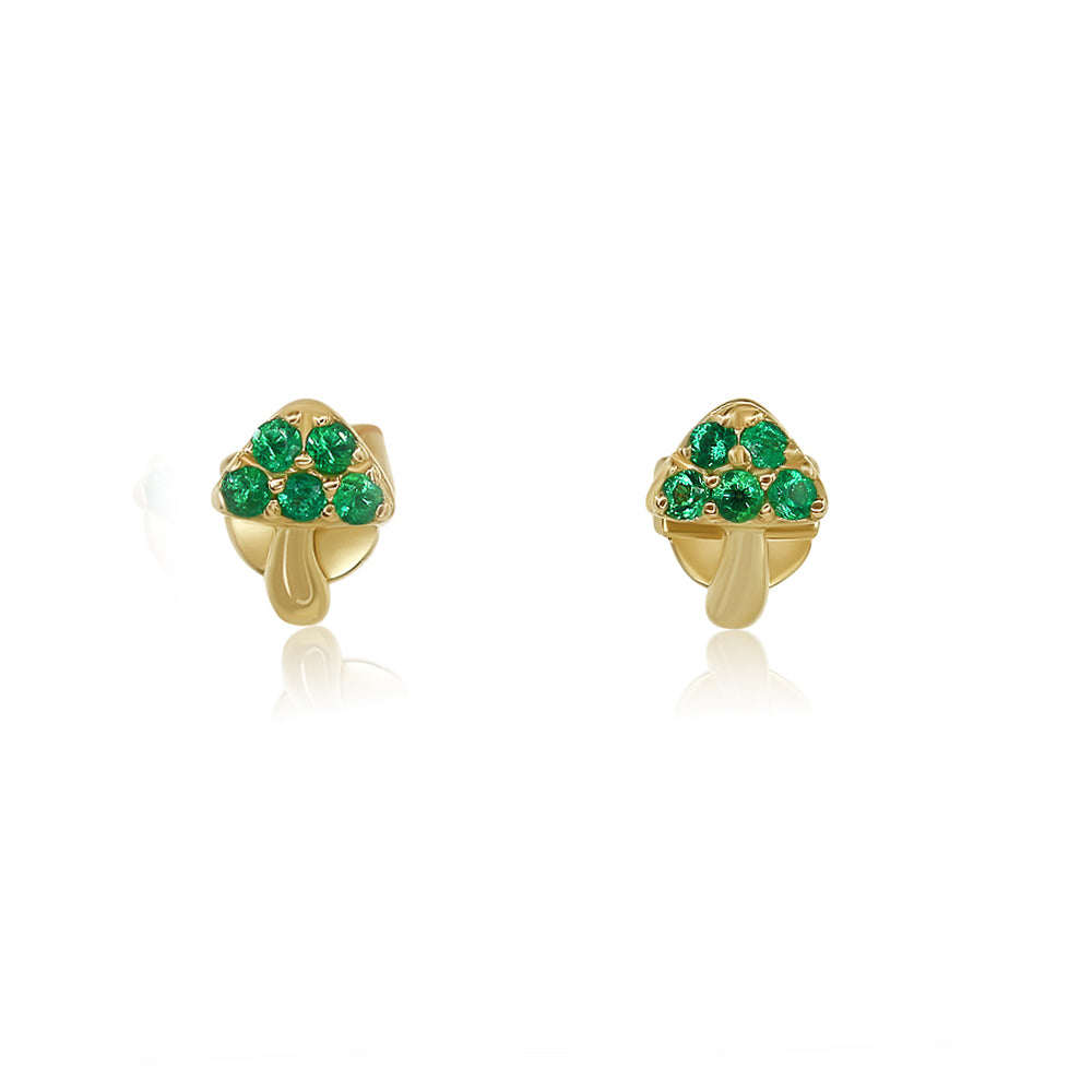 Gold Emerald Mini Mushroom Earring