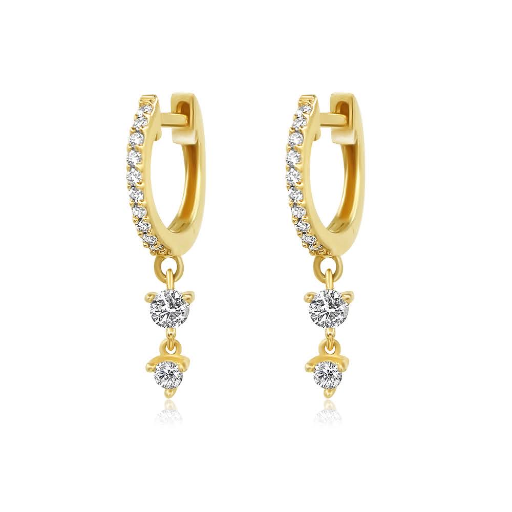 Gold Double Diamond Drop Hoop Earring