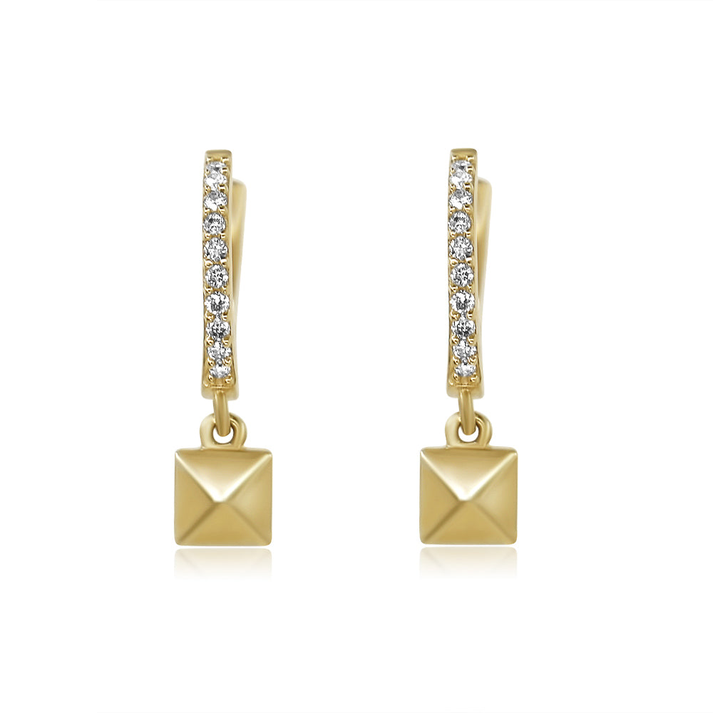 Gold Pyramid Diamond Hoop Earring