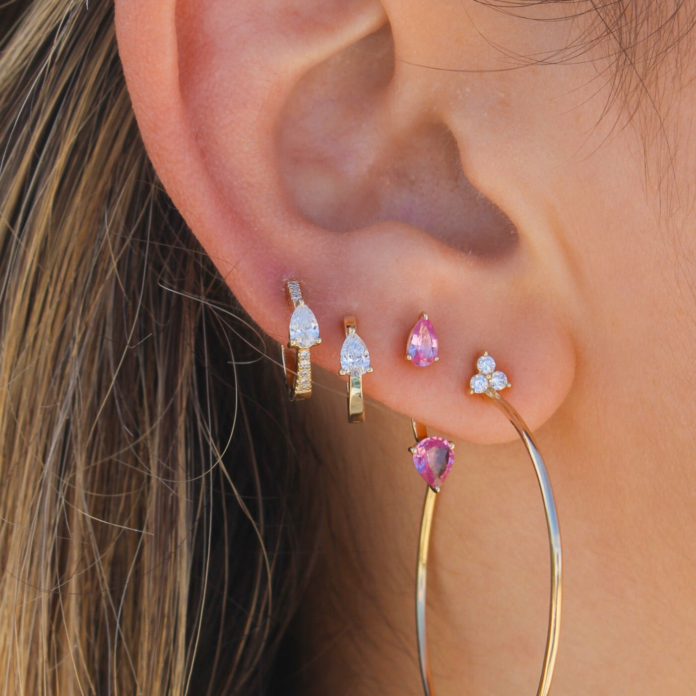 Gold Diamond Pear Mini Hoop Earring