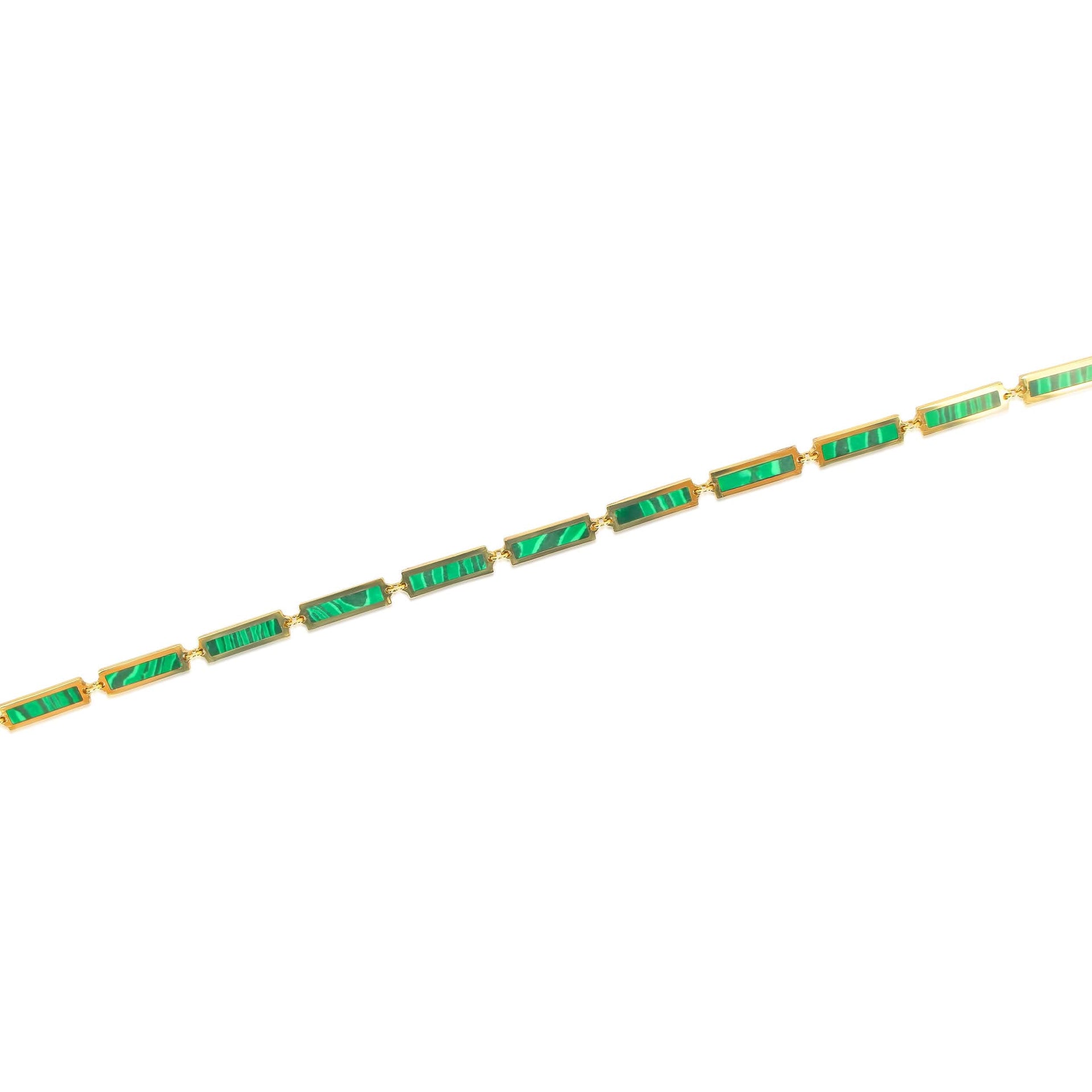 Gold Medium Rectangle Malachite Bracelet