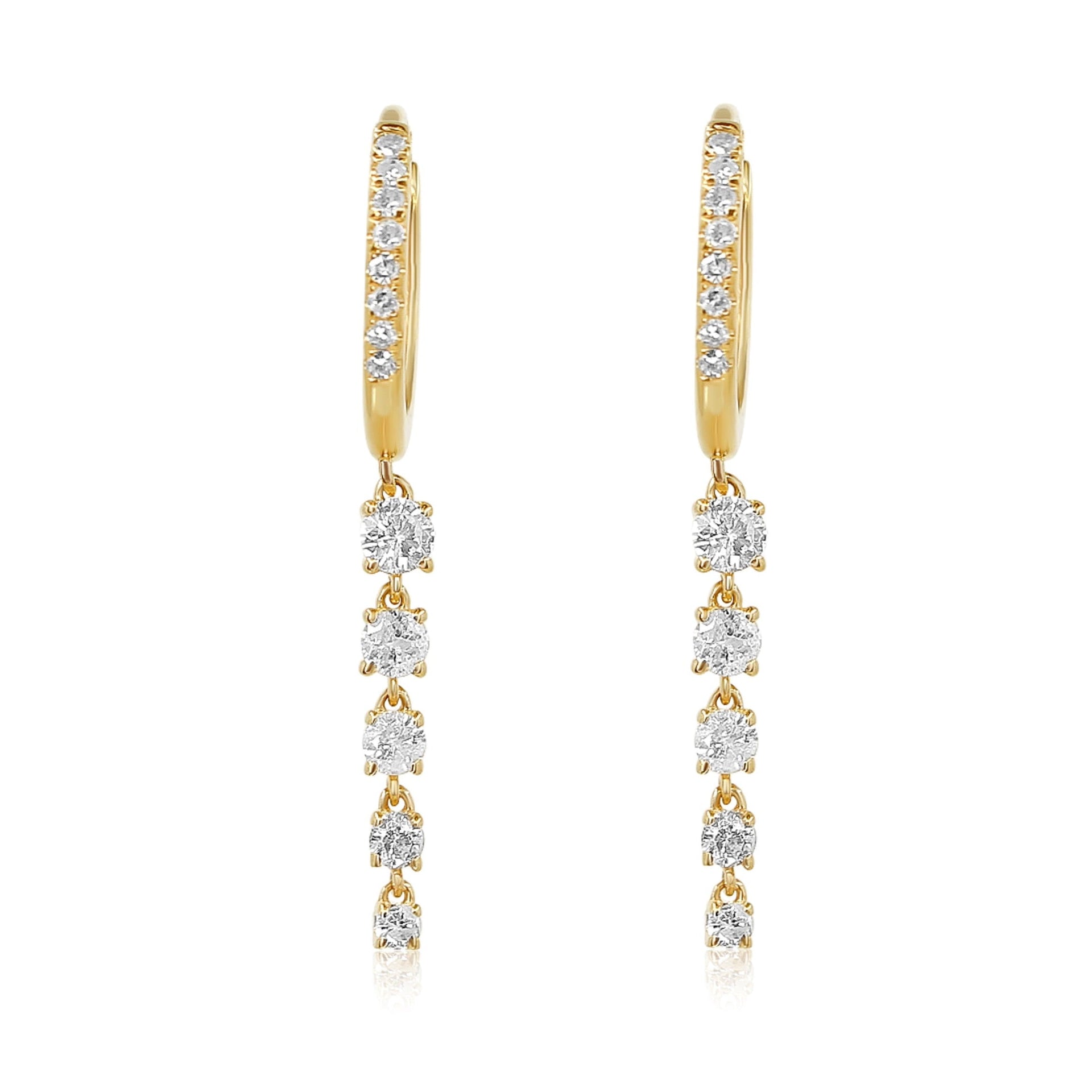Gold Five Graduated Prong Diamond Hoop Earrings