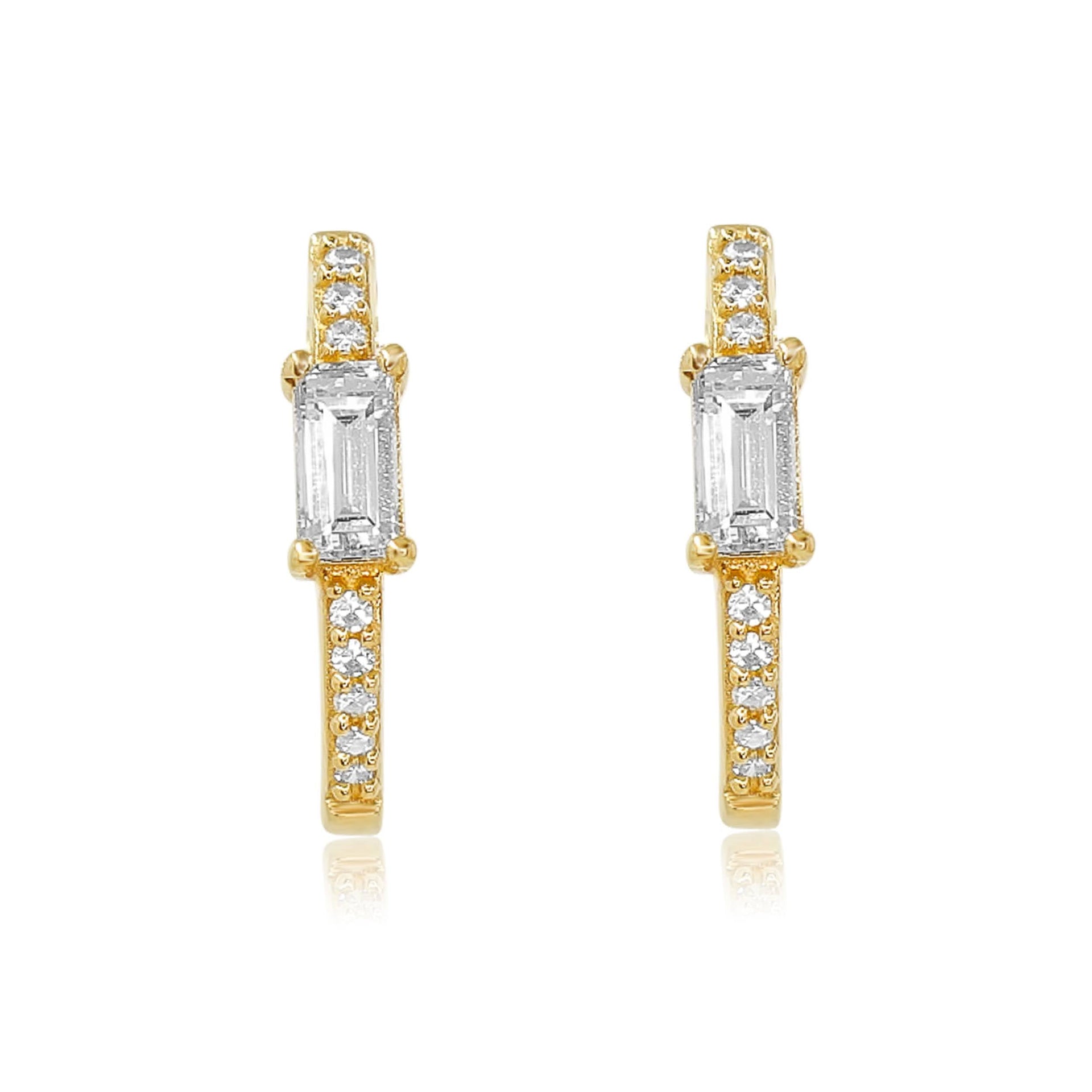 Gold Multi Diamond Baguette Hoop Earrings