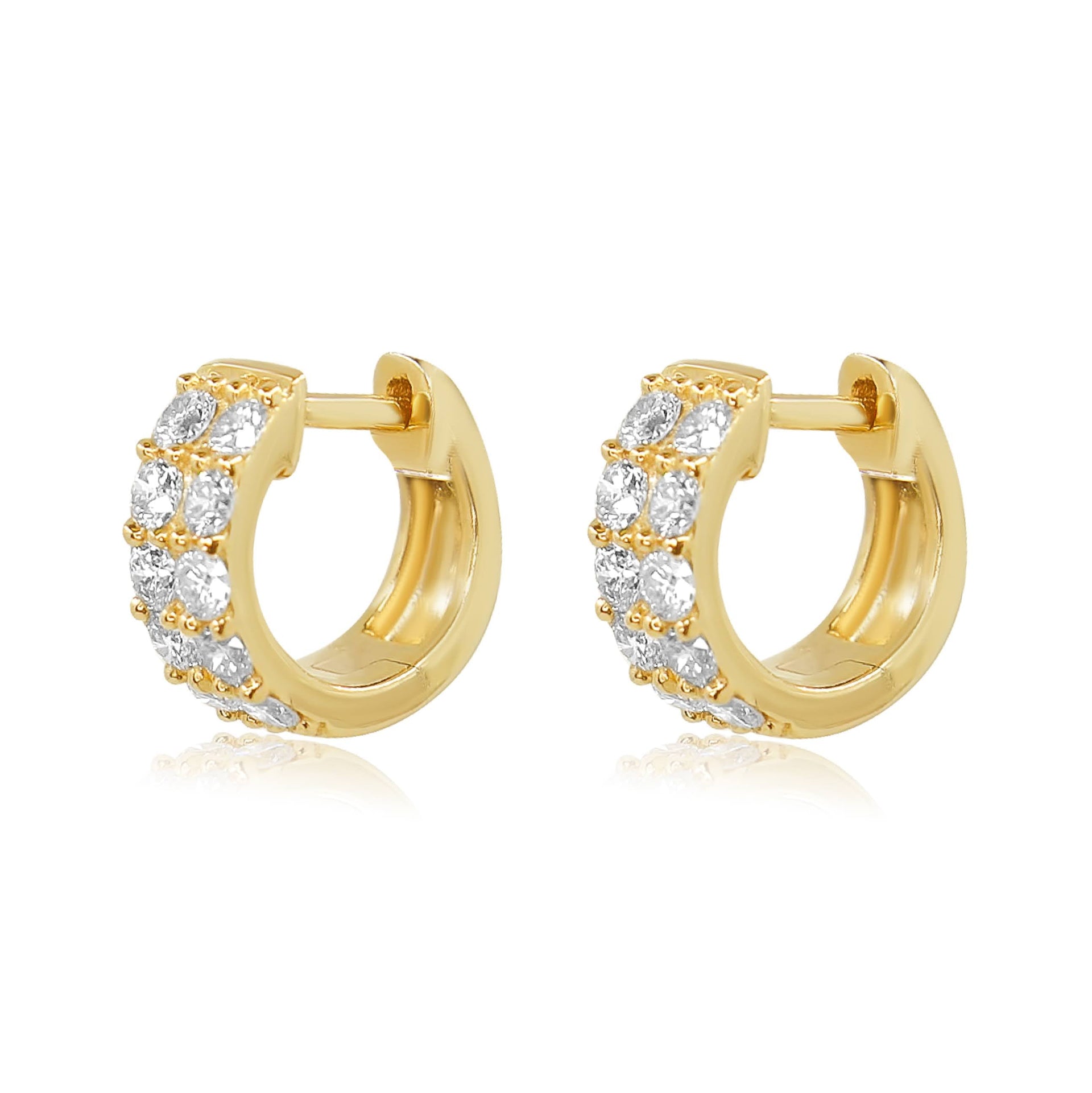 Gold Diamond Double Line Chunky Hoop Earring