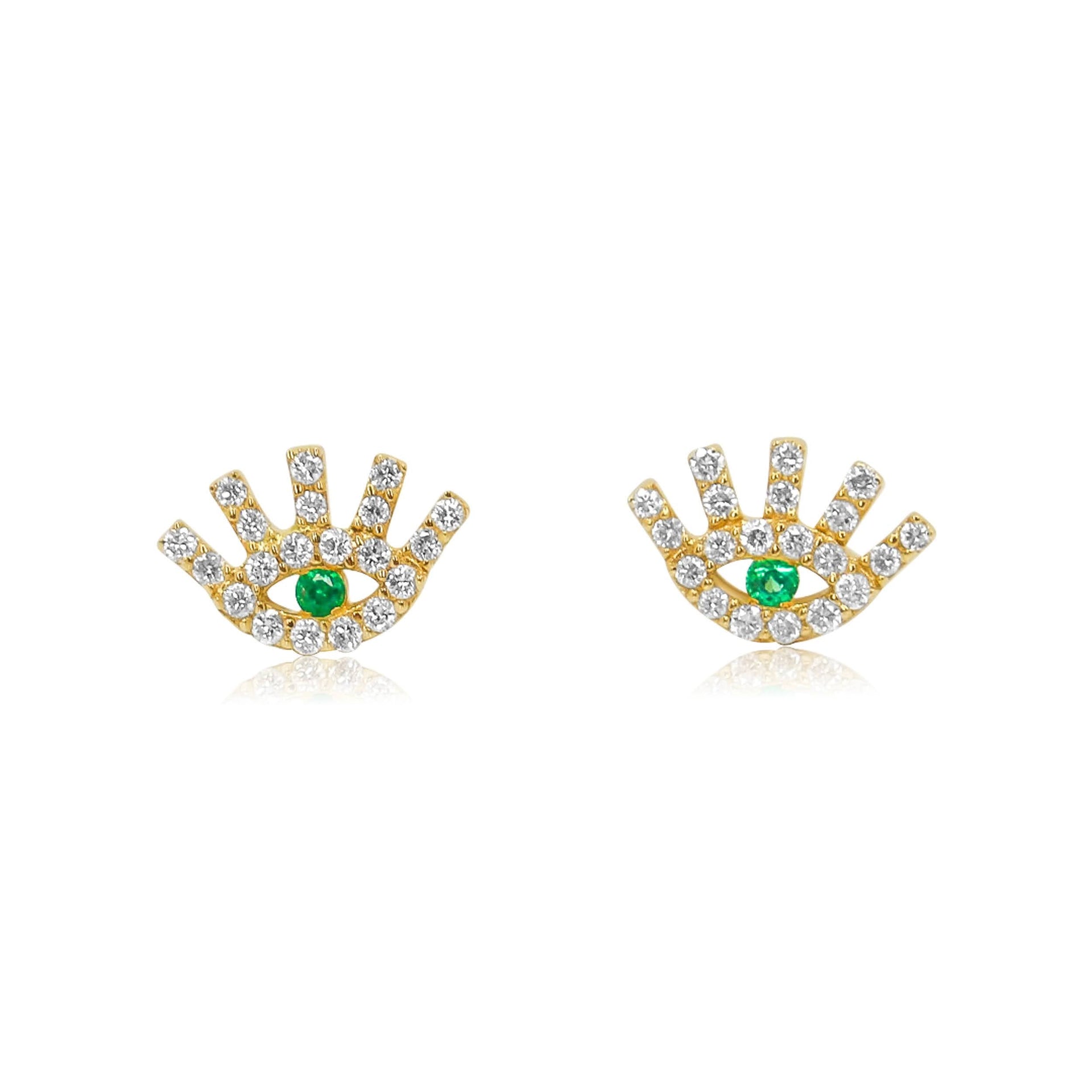 Gold Diamond Evil Eye Emerald Earring