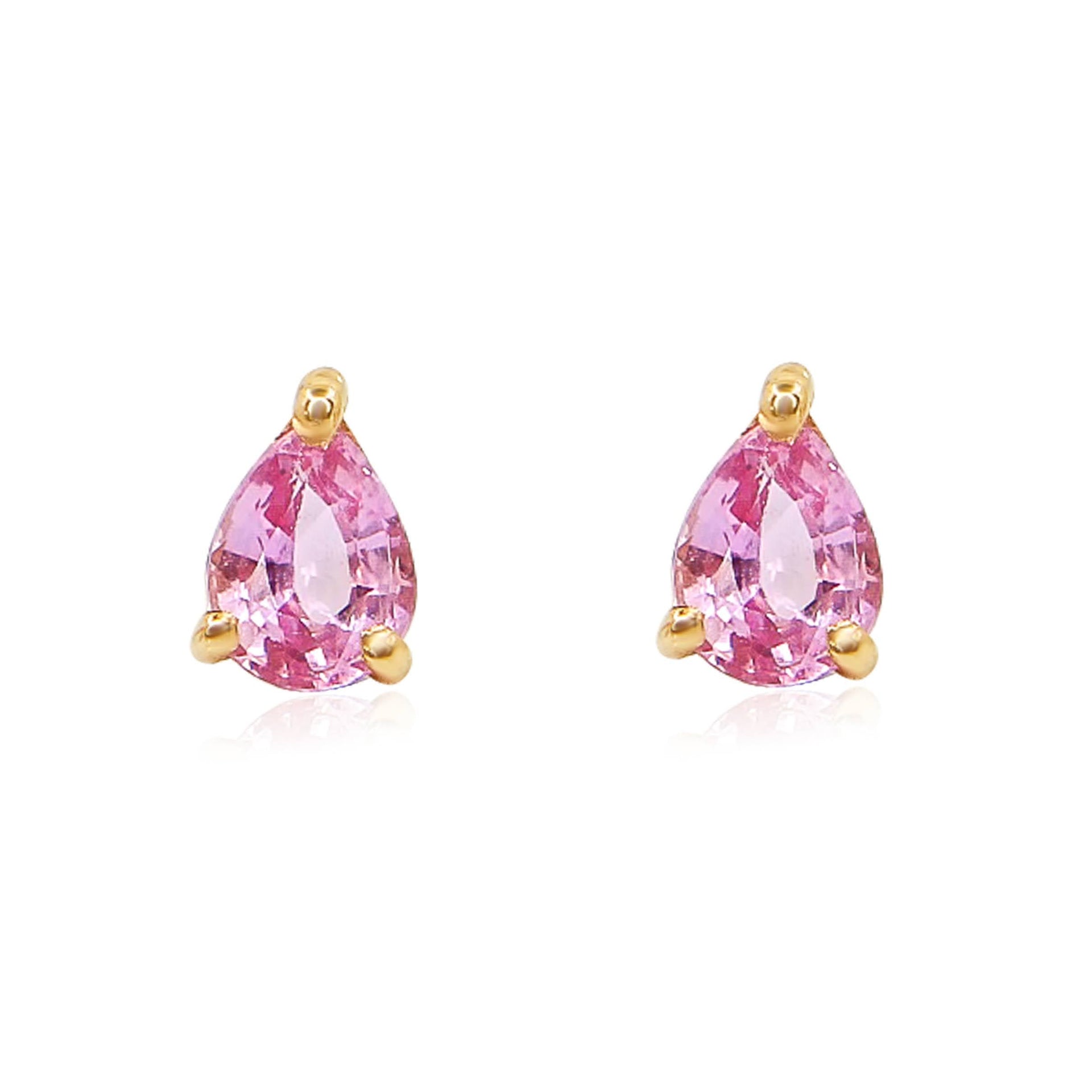 Gold Small Pink Sapphire Pear Prong Earring