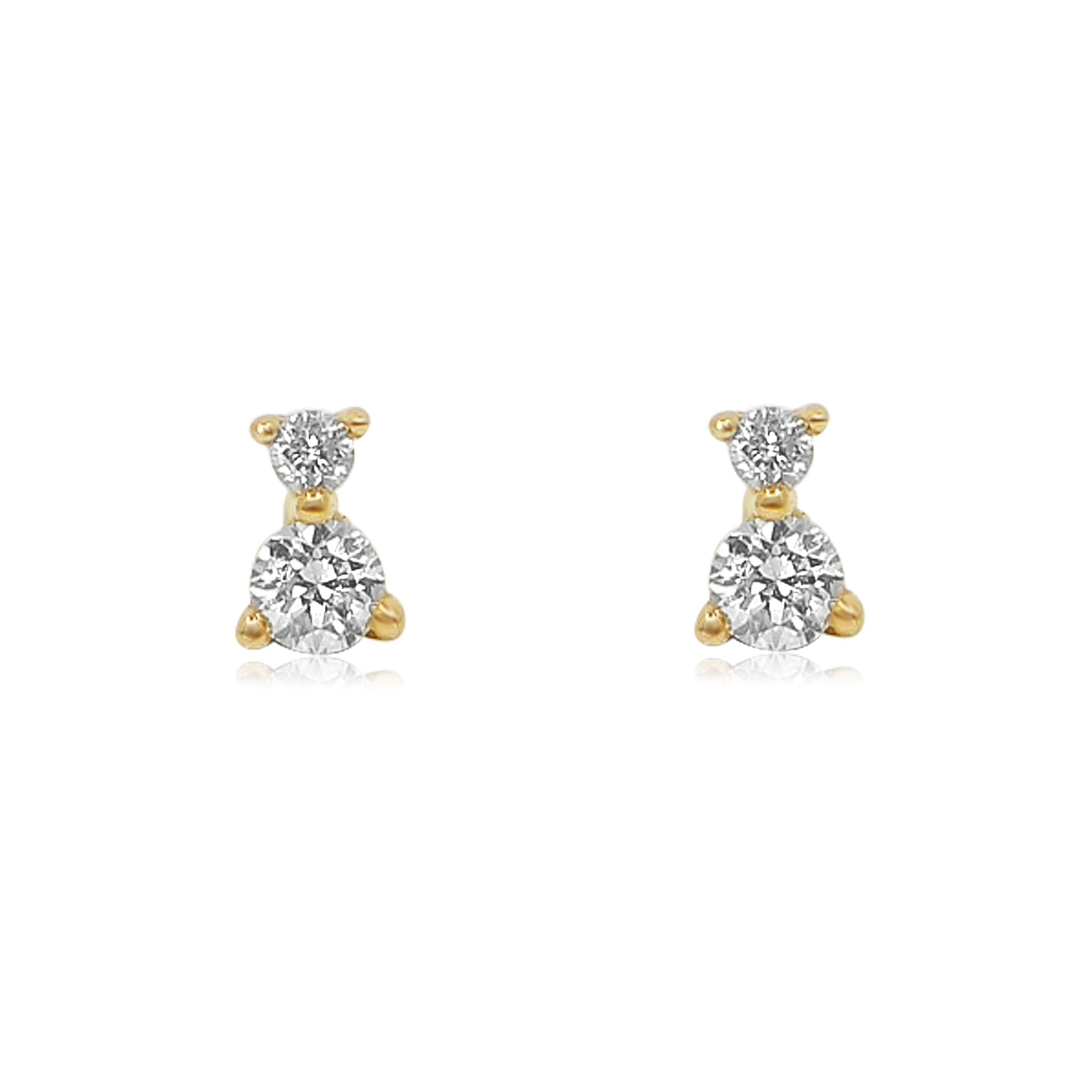 Gold Double Diamond Prong Stud Earring