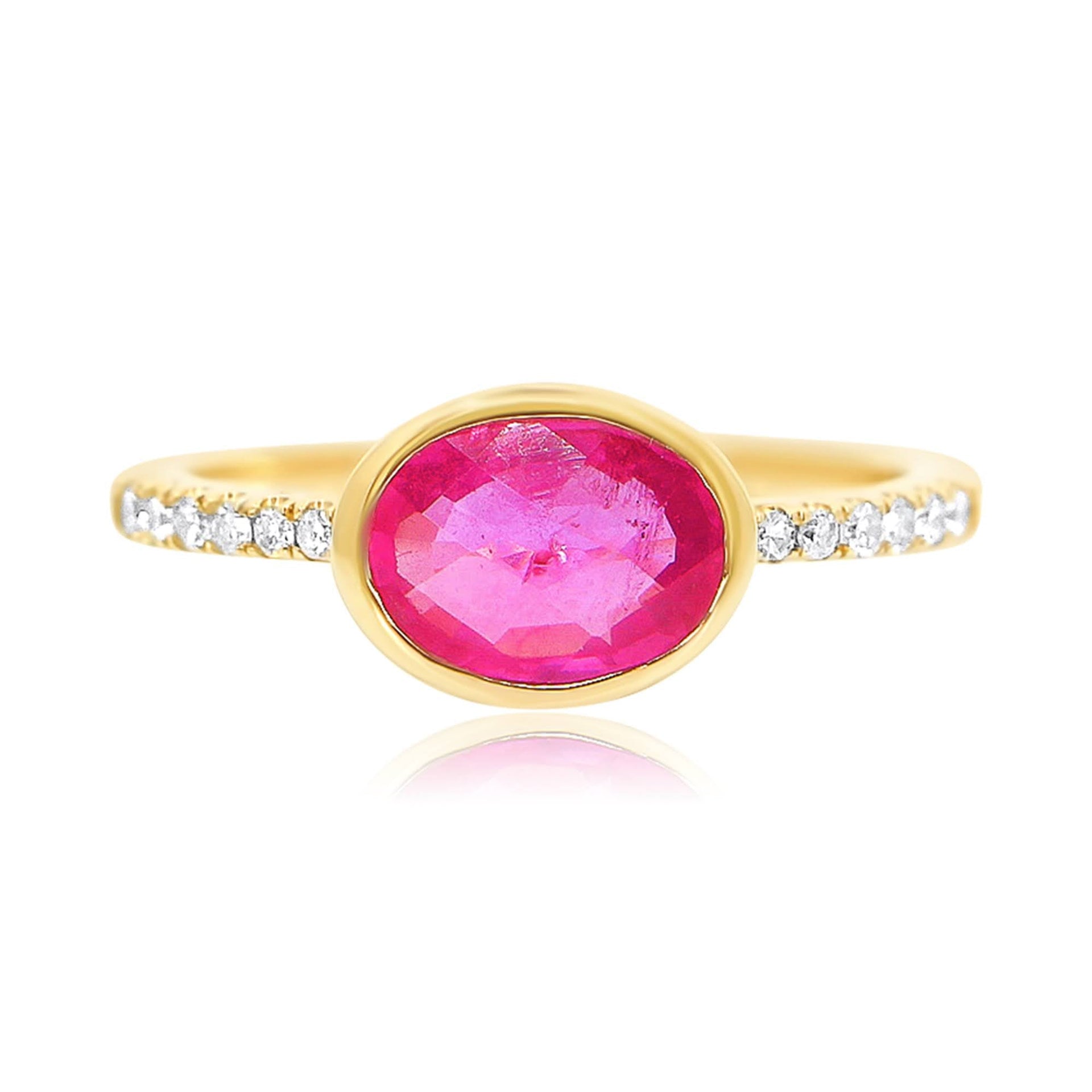 Gold Diamond Oval Ruby Ring