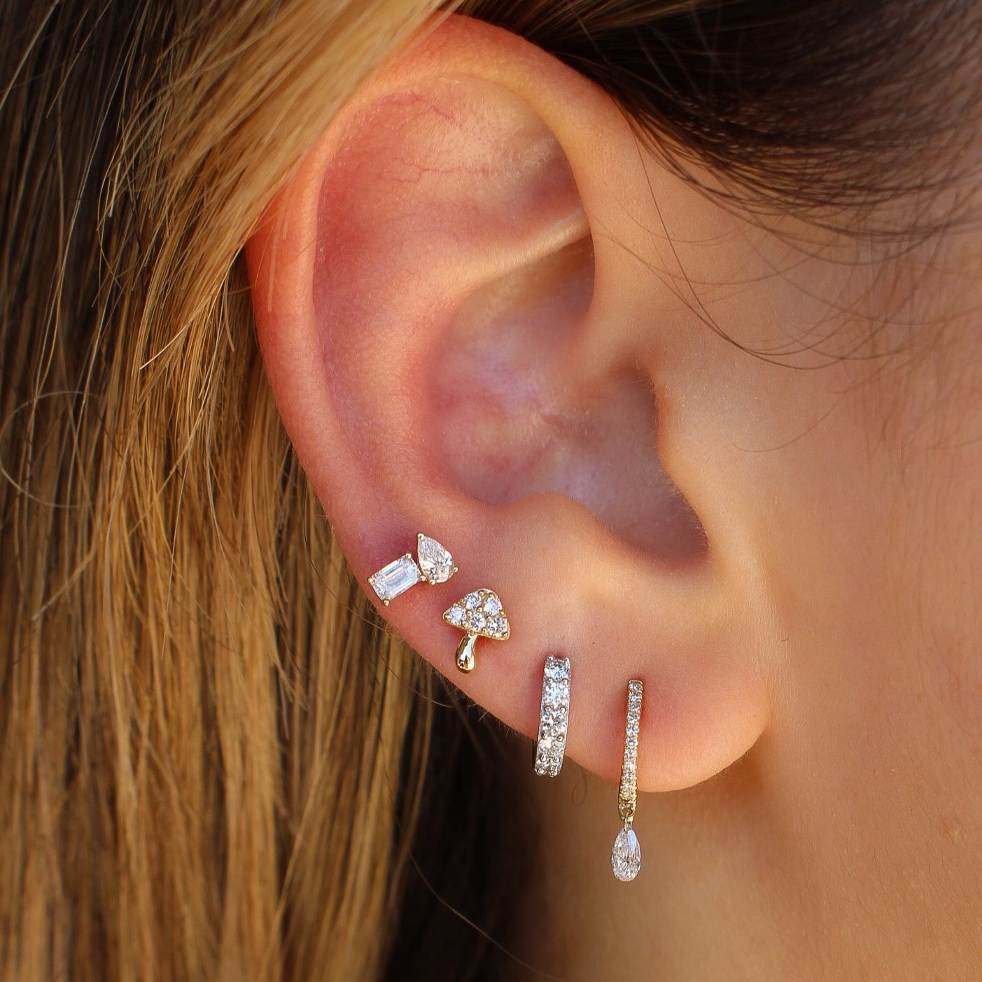 Gold Diamond Mini Mushroom Earring