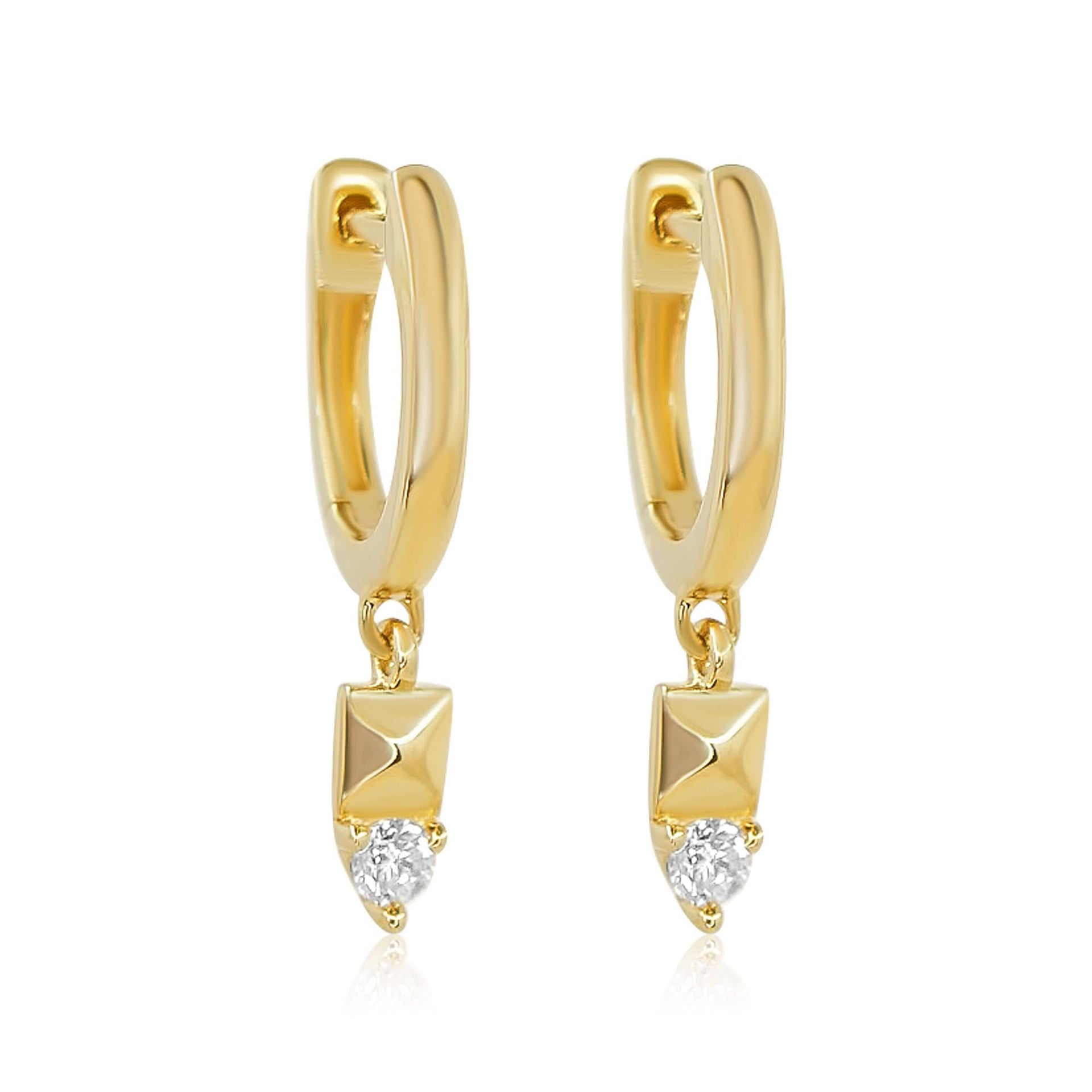 Gold Pyramid Diamond Drop Hoop Earring