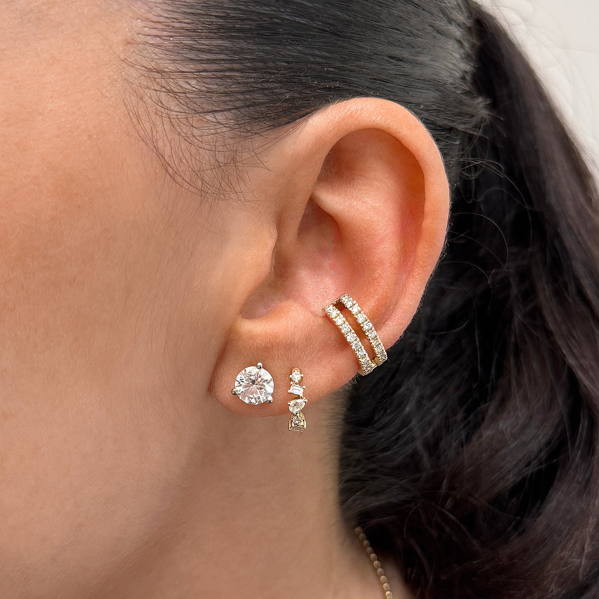 Round Lab Diamond Double Row Ear Cuff