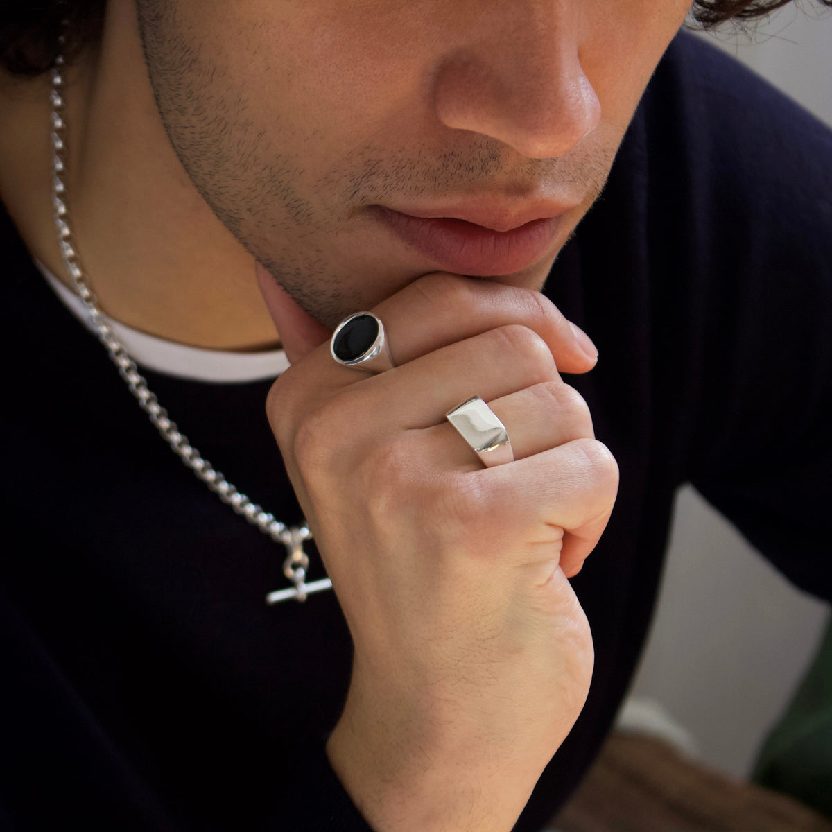 Mens Onyx Oval Signet Ring