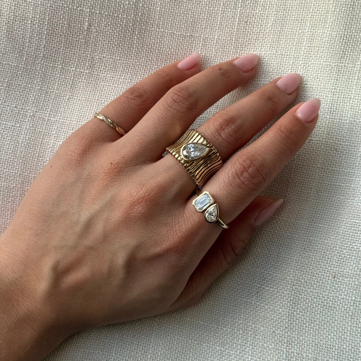 Gold Twist Diamond Pinky Ring