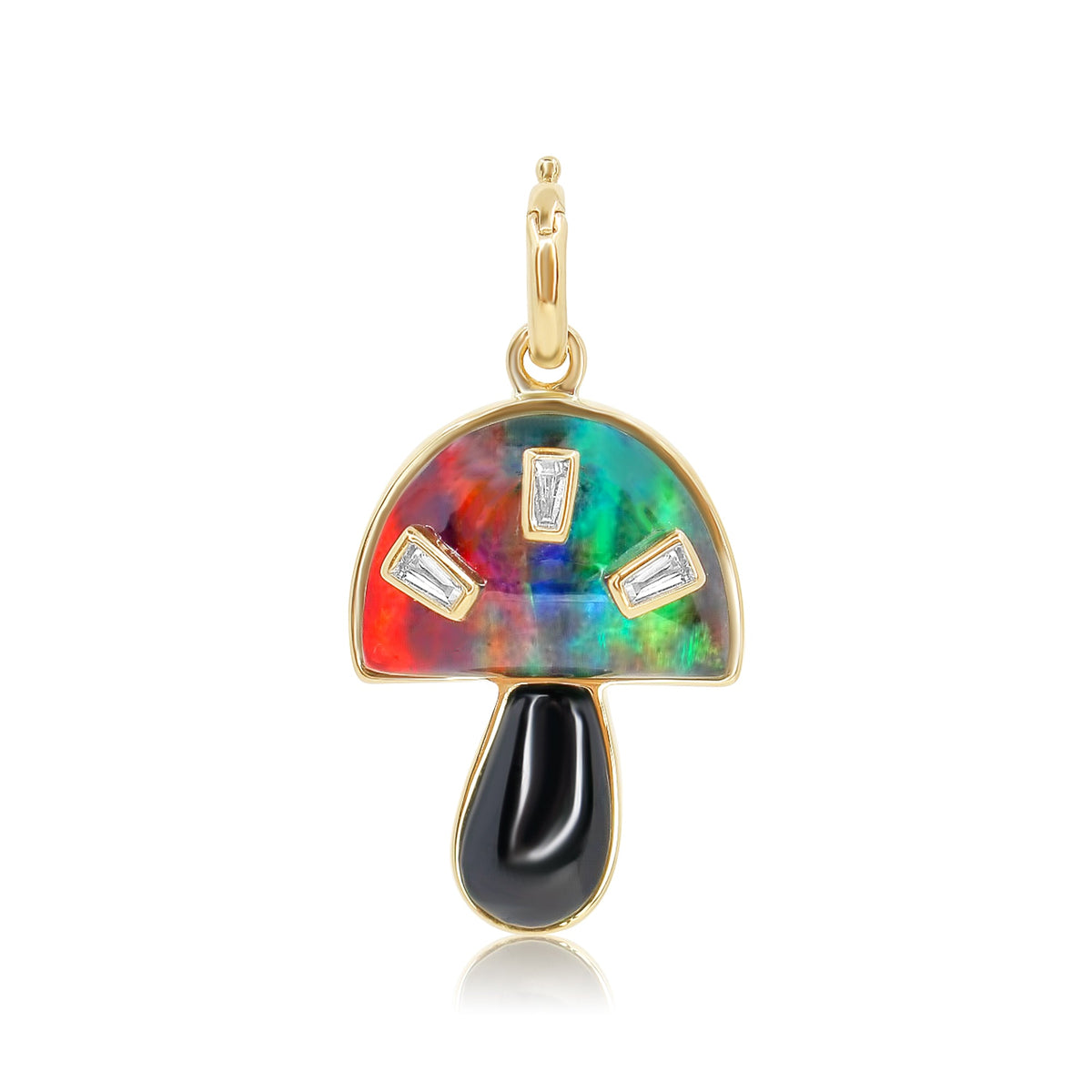 Gold Diamond Black Opal Mushroom Pendant