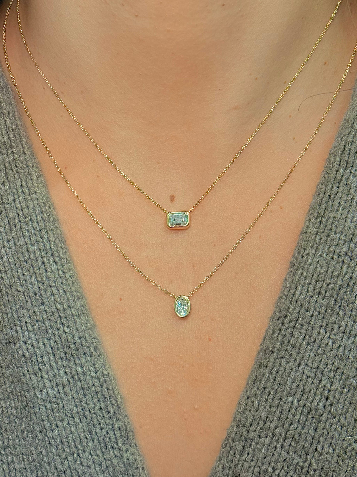 Gold Lab Diamond Bezel Oval Charm Necklace