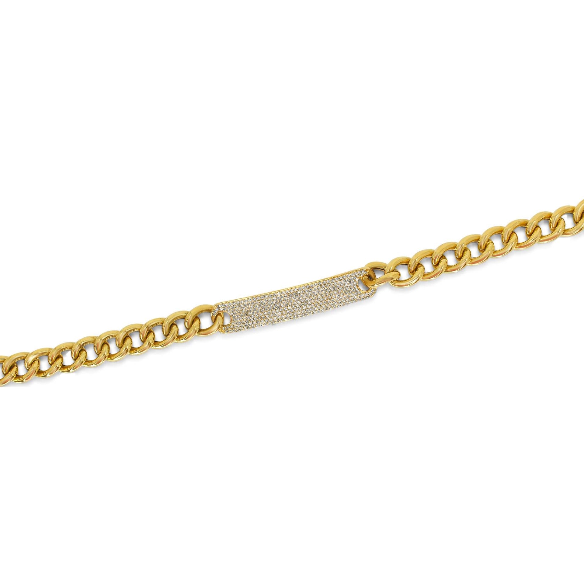 Gold Pave Diamond Bar Cuban Link Bracelet