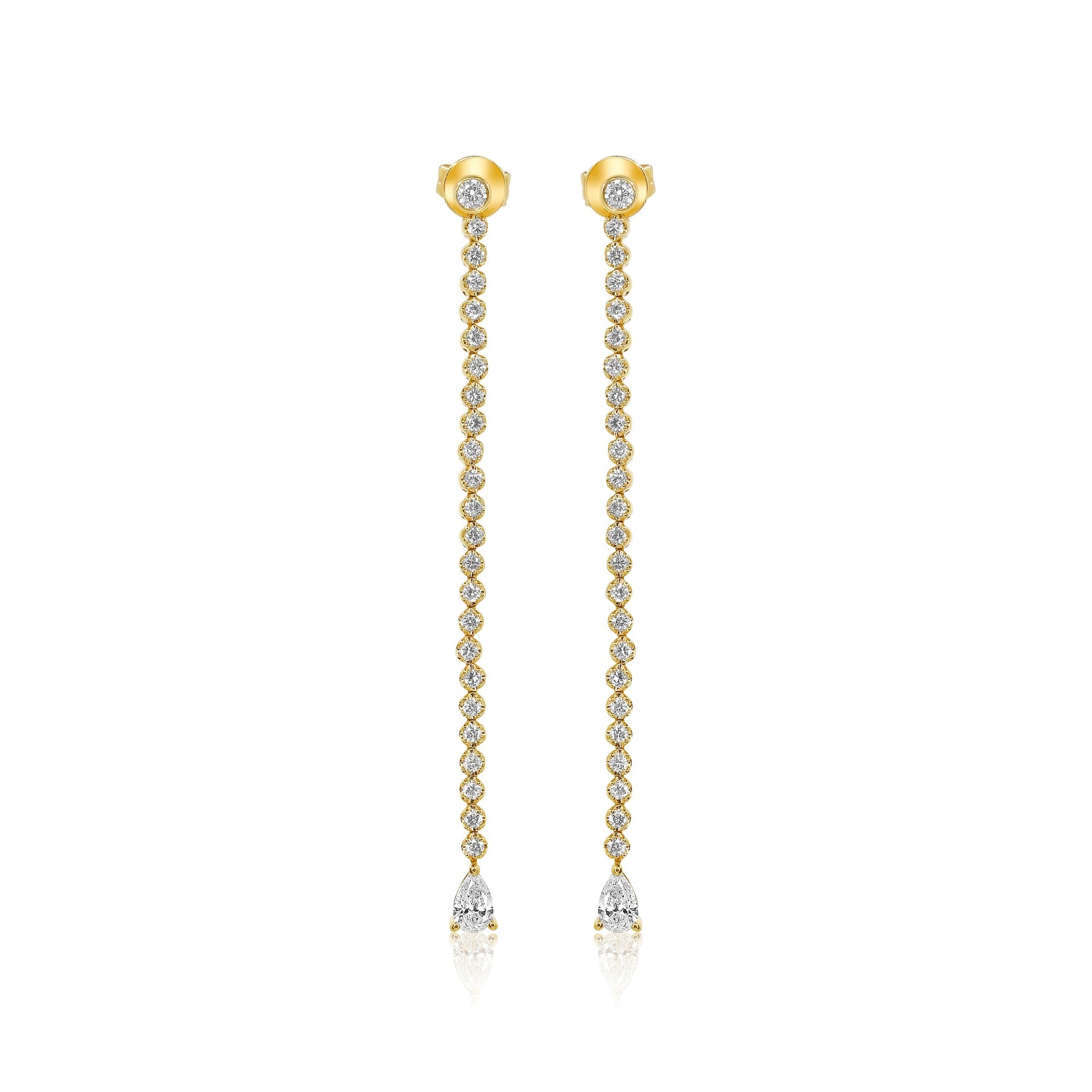Gold Diamond Bezel with Pear Drop Shoulder Duster Earrings