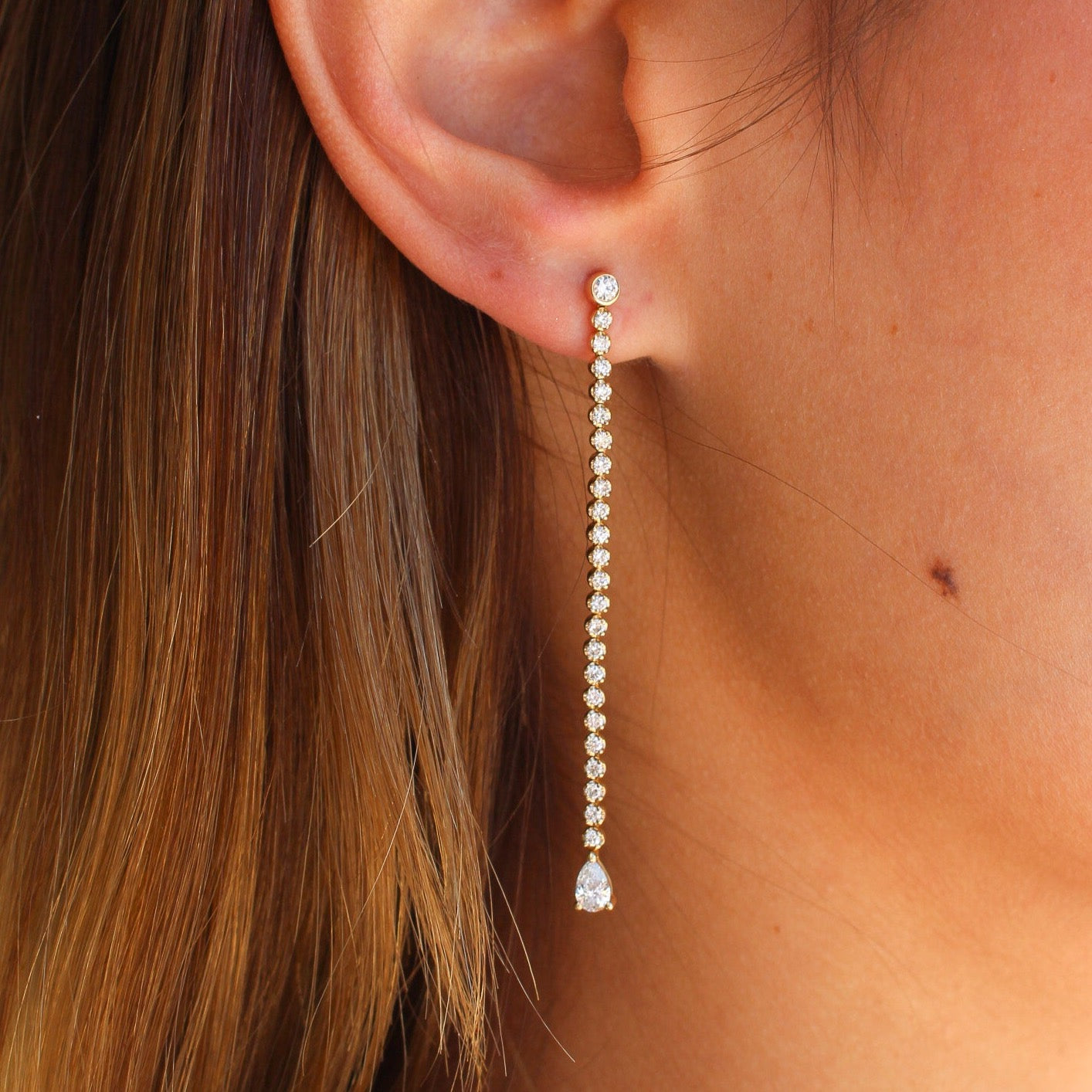 Gold Diamond Bezel with Pear Drop Shoulder Duster Earrings