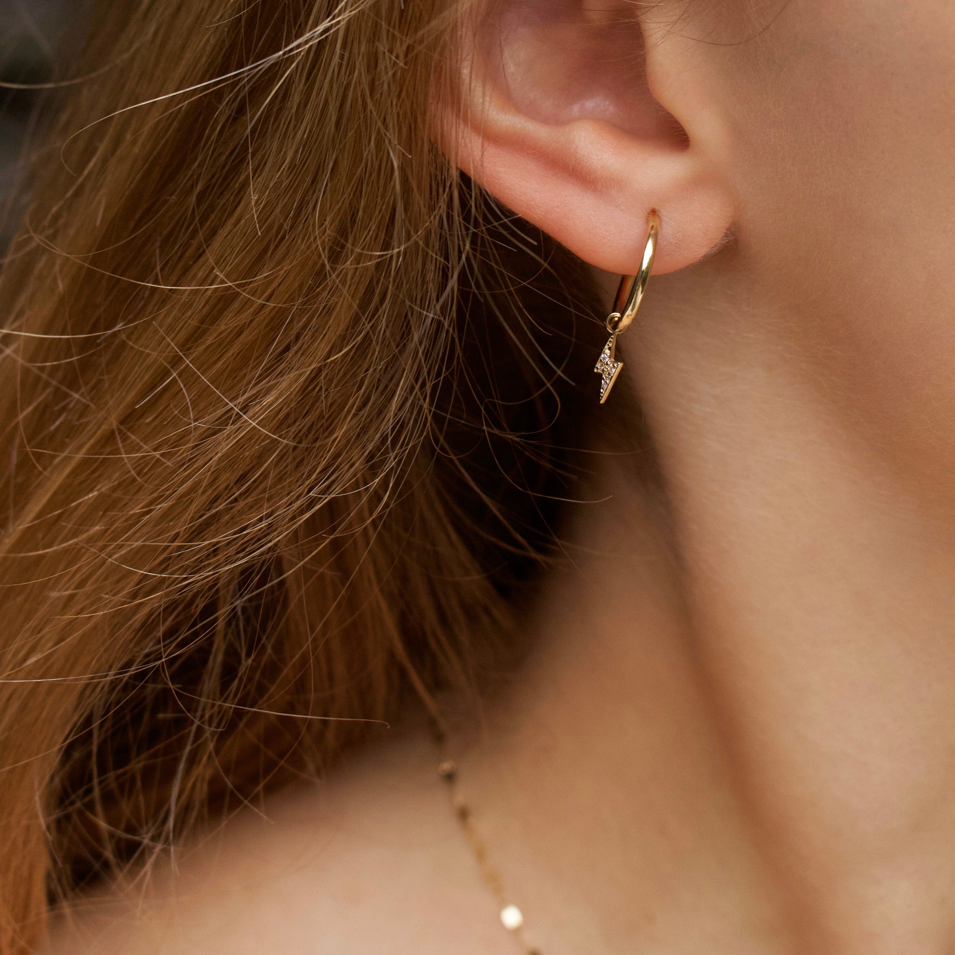 Diamond Lightning Bolt Drop Hoop Earrings