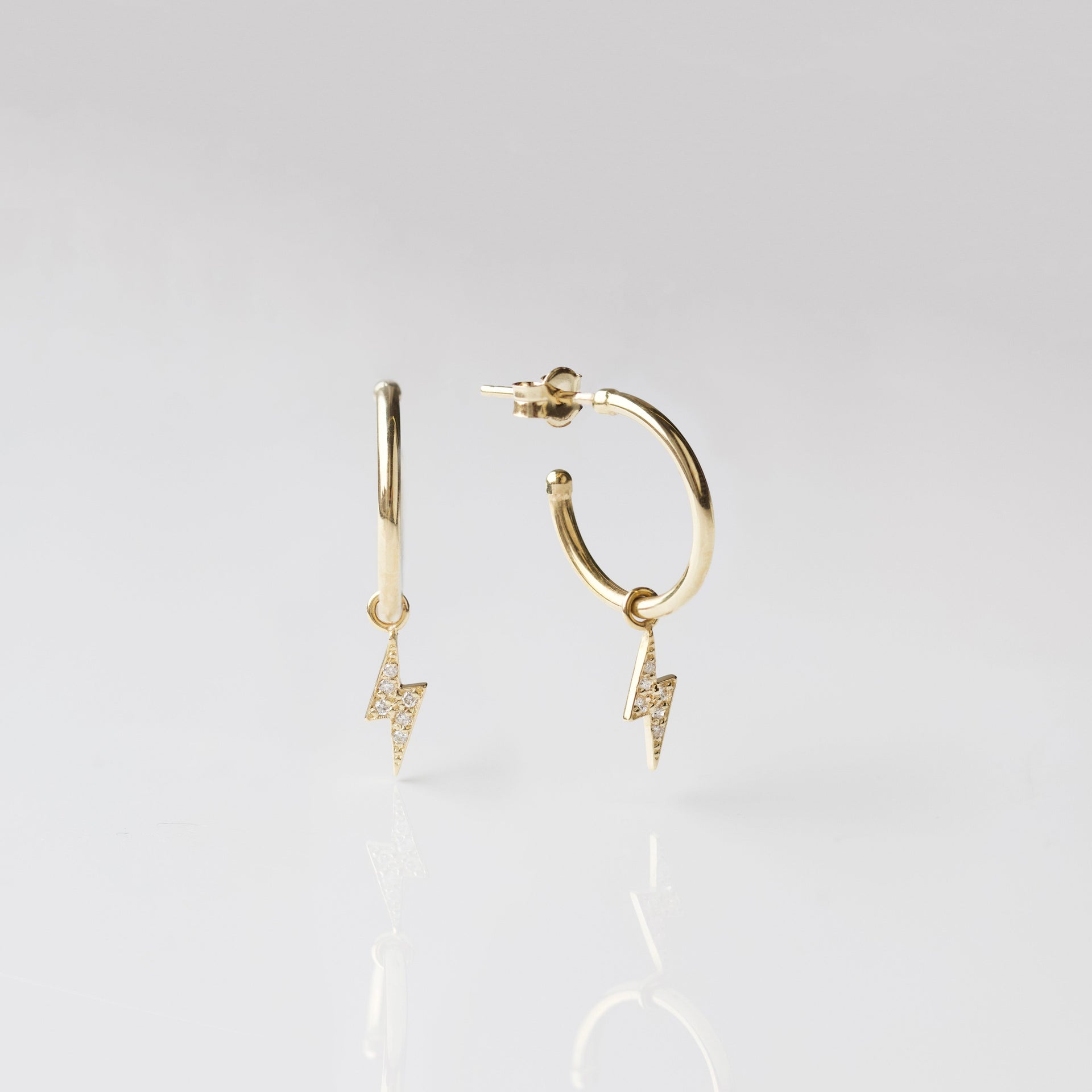 Diamond Lightning Bolt Drop Hoop Earrings