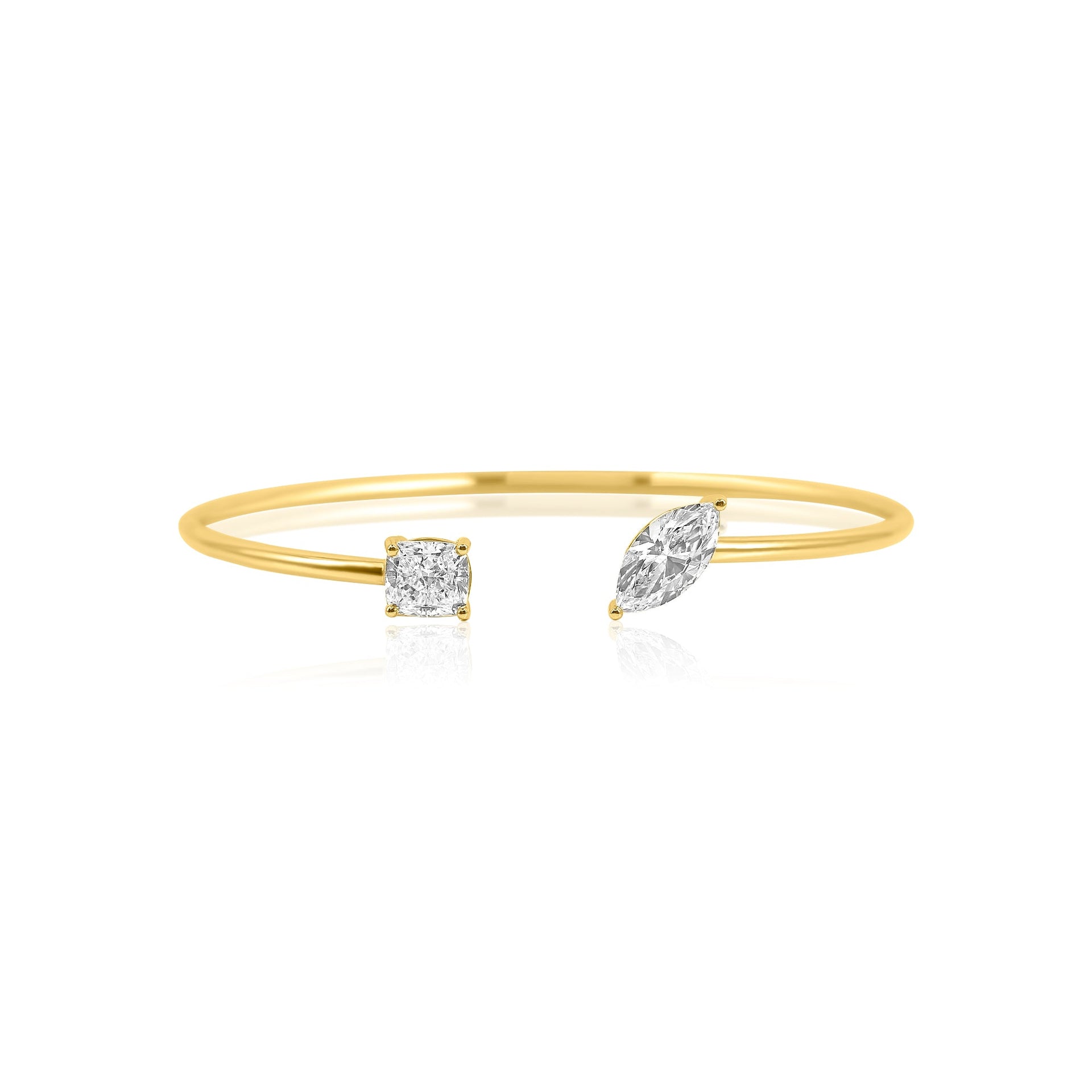 Gold Lab Grown Diamond Marquise Cushion Bangle