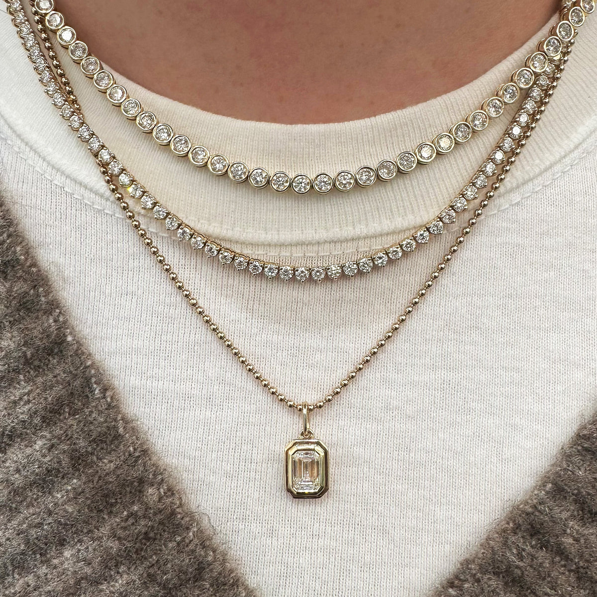 Double Bezel Emerald Cut Lab Diamond Pendant