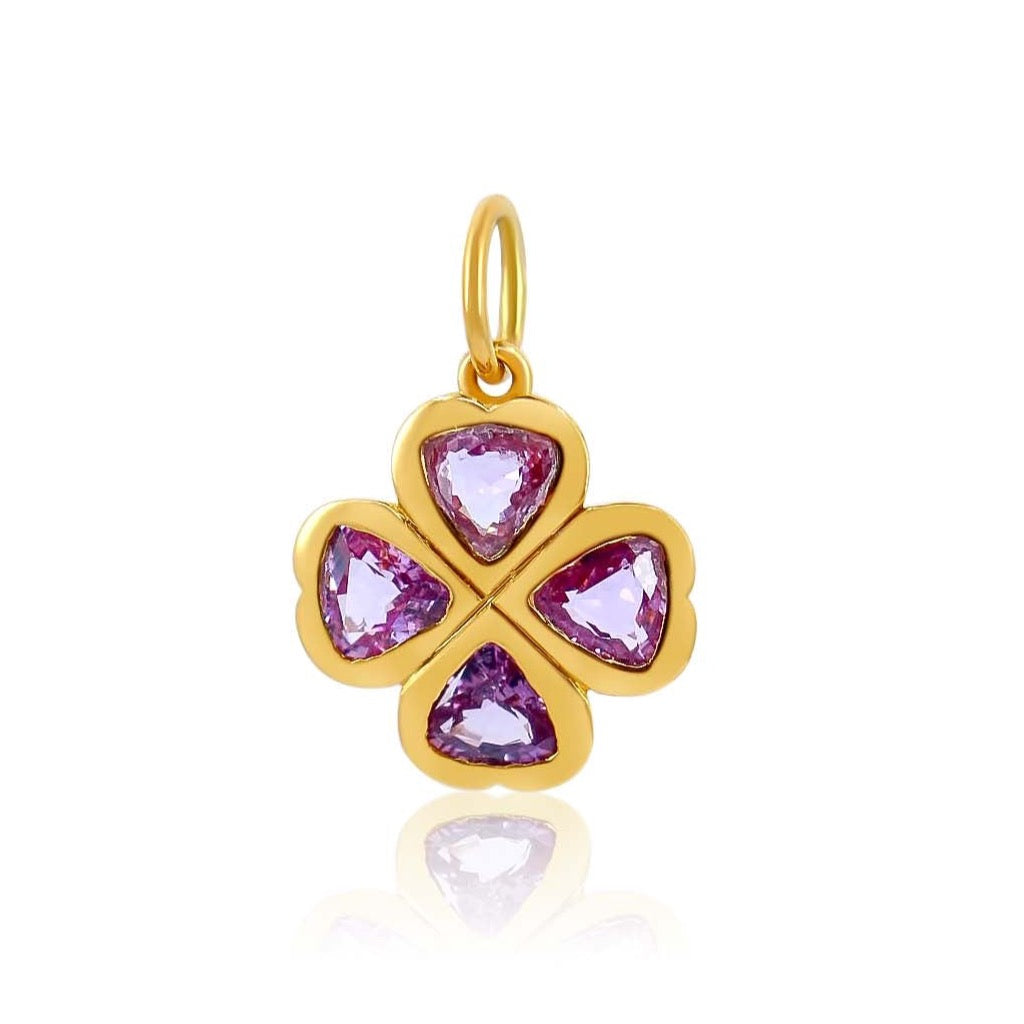 Gold Pink Sapphire Clover Charm