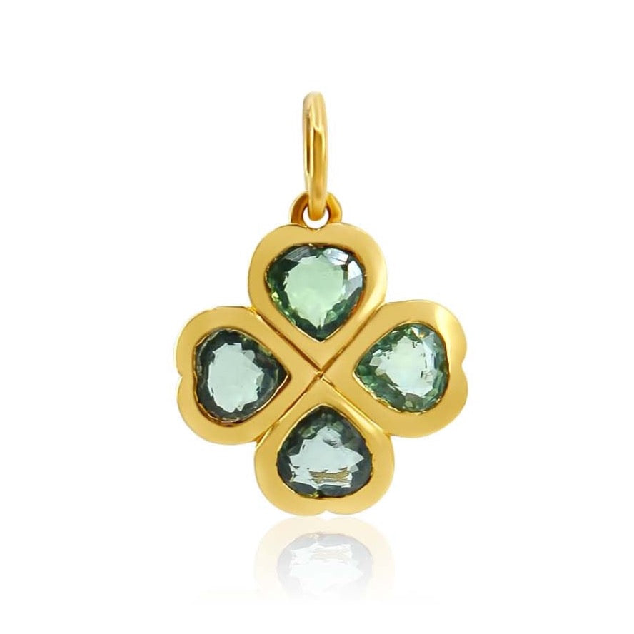 Gold Green Sapphire Clover Charm