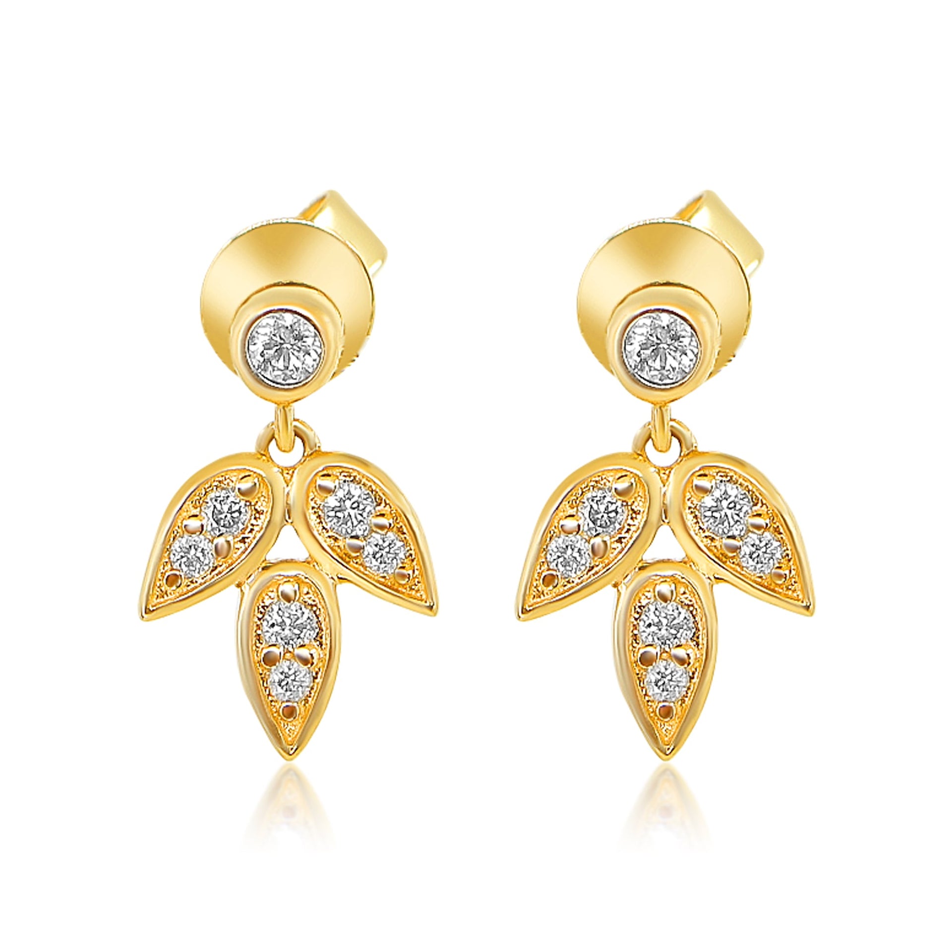 Gold Diamond Bezel Leaf Dangling Earring