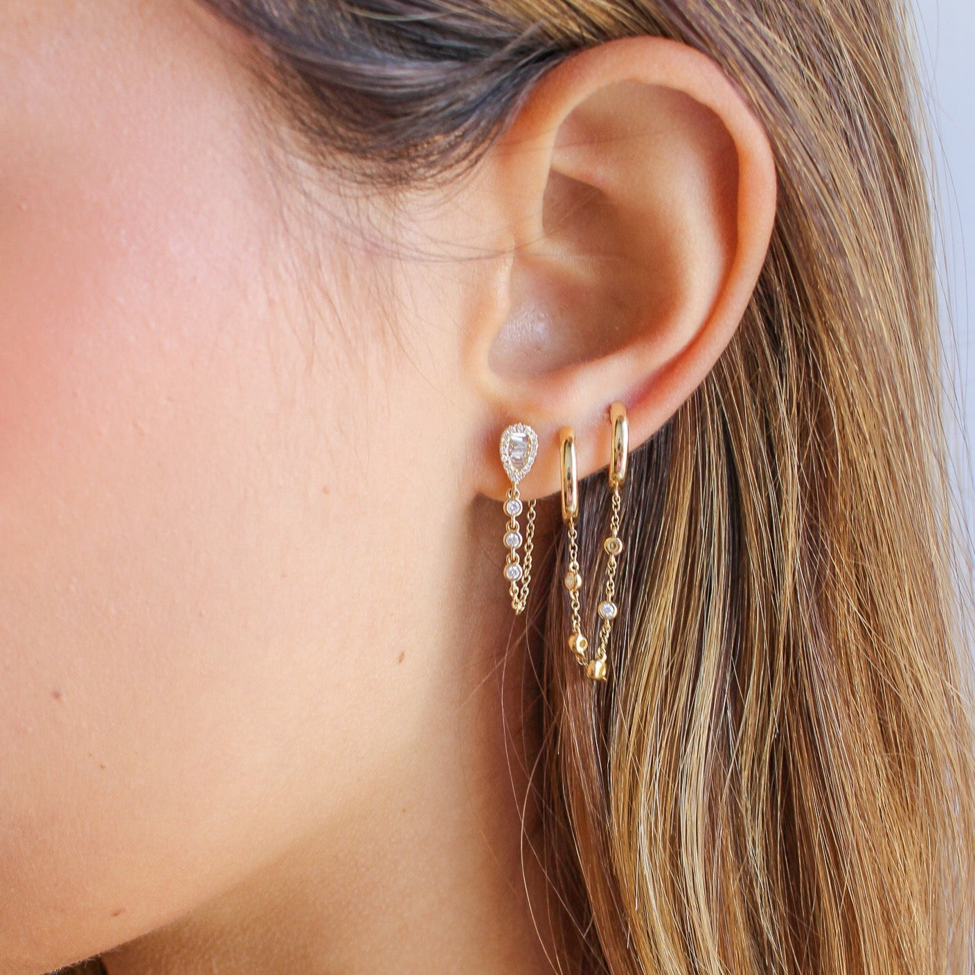 Gold Hoop Spaced Bezel Diamond Connecting Earring